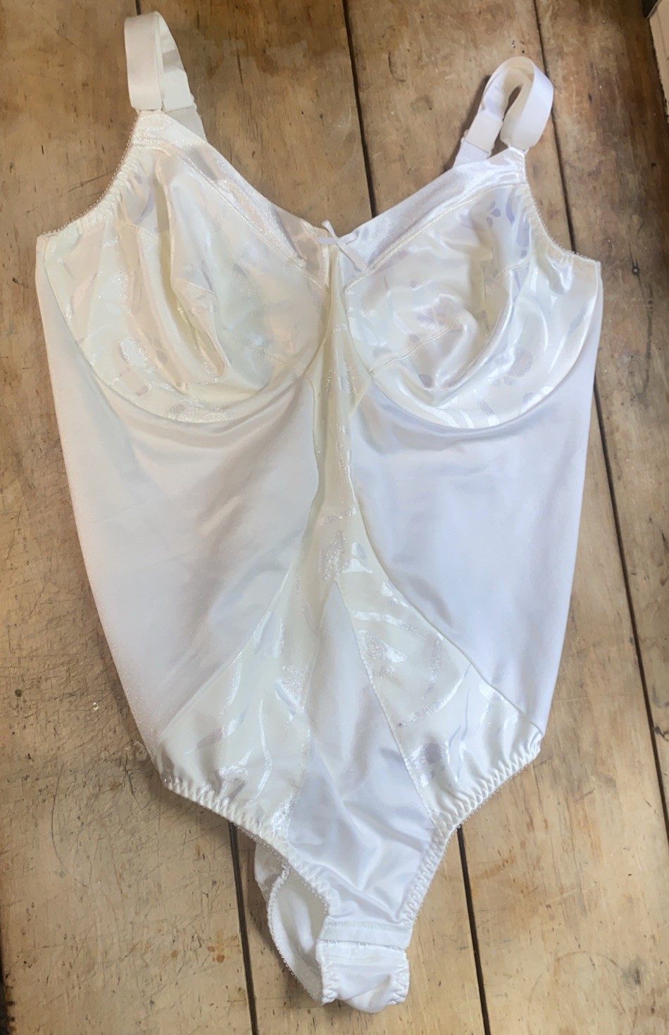 Hanes Her Way Vintage Ivory Tank Bodysuit Satin Print Panels Sexy Sissy 40C