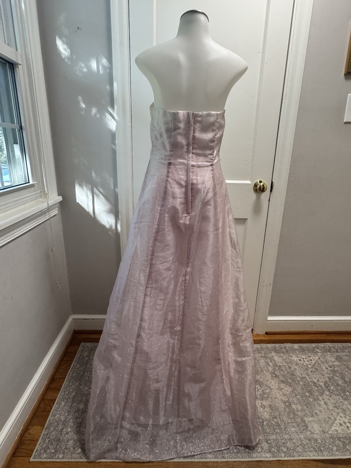 Vtg Roberta Pink Glitter Gown Y2K Strapless Shimmer Prom Dress Made in USA 5/6