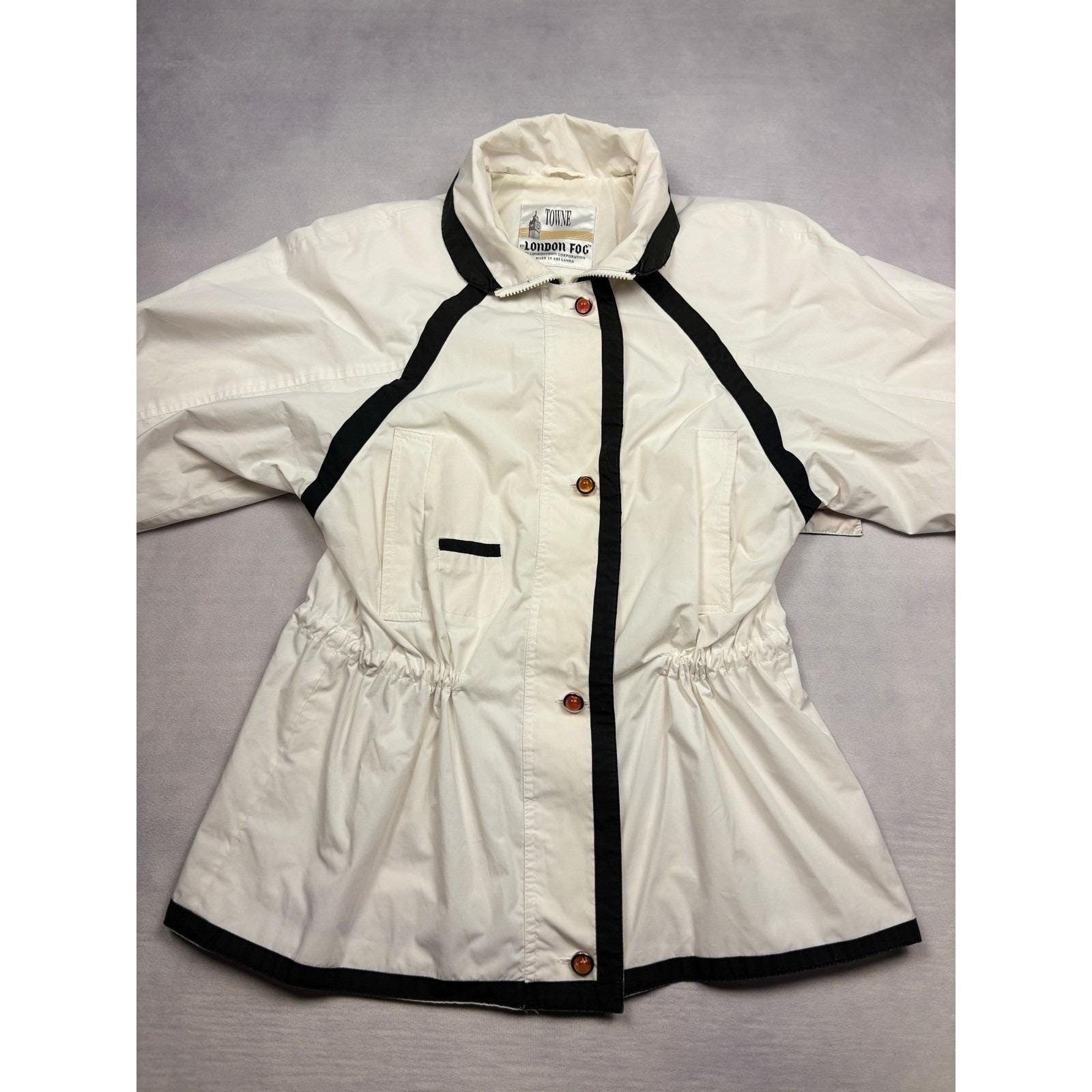 Vintage Towne London Fog Cream White Black Trim Colorblock Jacket Womens Small