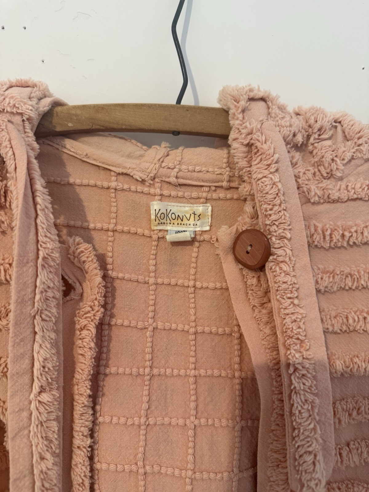 Vintage Chenille Jacket W Tie Peach Kokonuts Laguna Beach M/L One Of A Kind