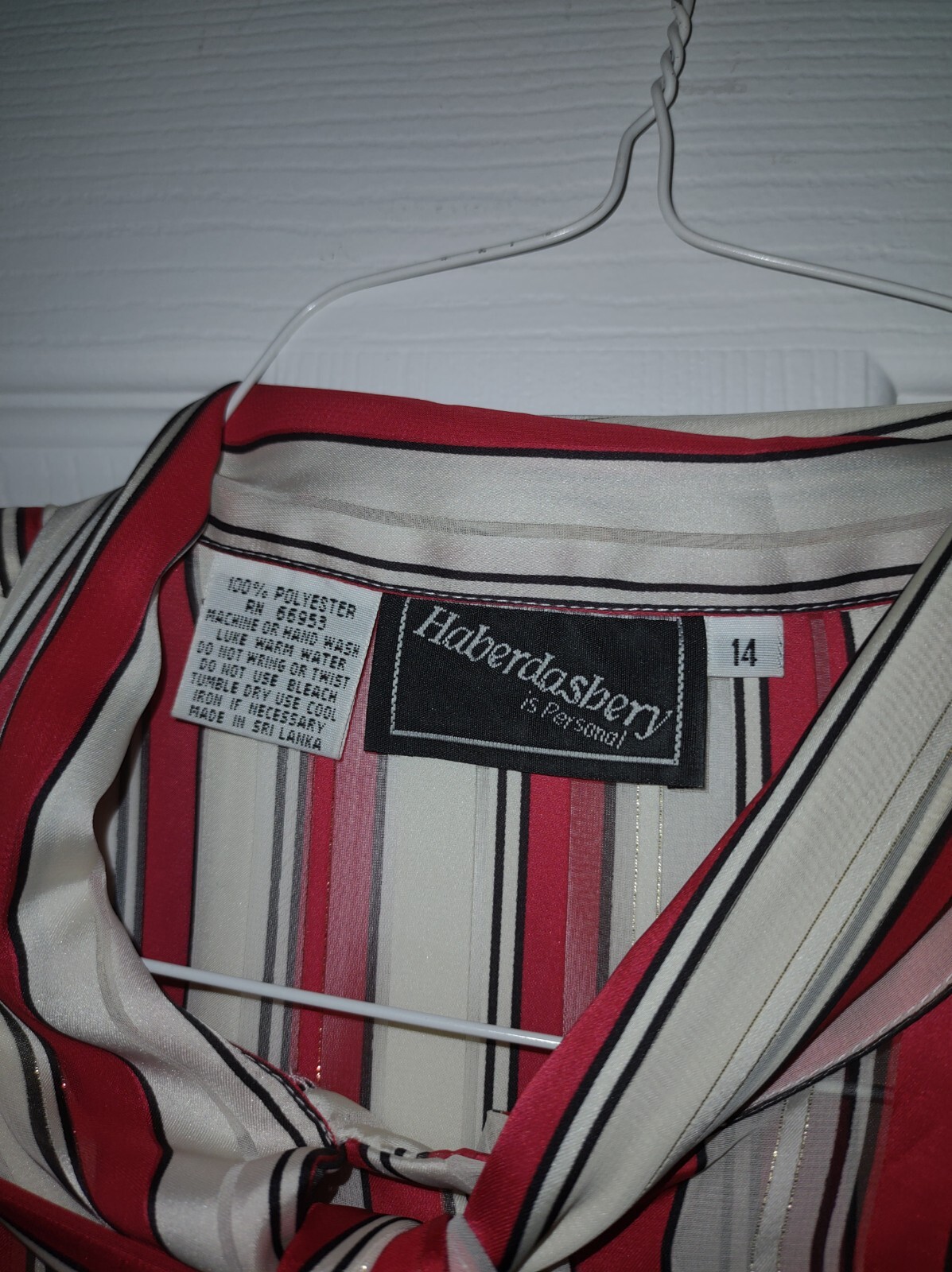 Vintage Haberdashery is Personal Ivory and Red Stripe Blouse gold stripe w/Bow