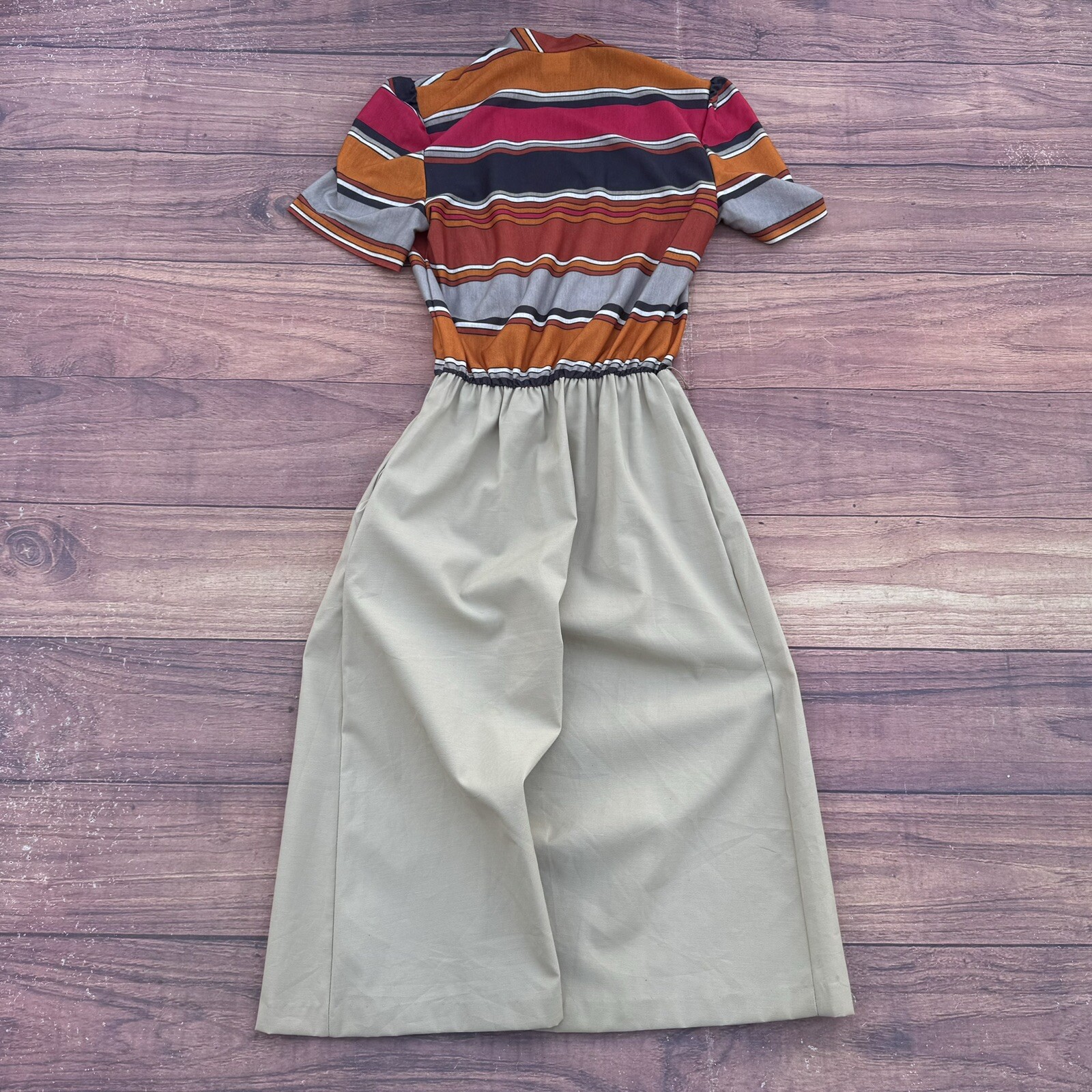 Vintage 70s Union Made Ilgwu USA Ladies Garments Poly Skirt Dress Striped Long