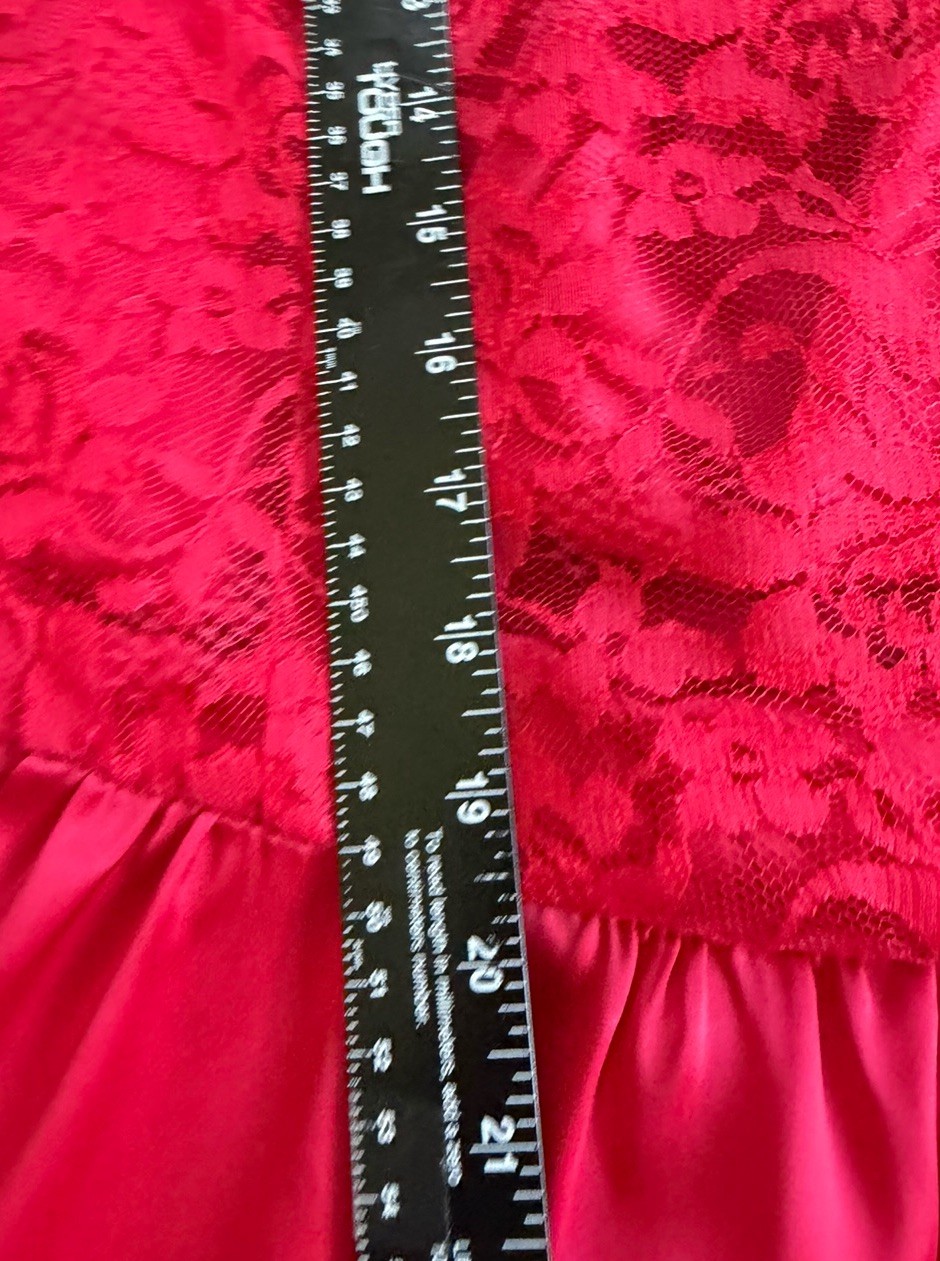 Vintage 80s Lace Satin Formal Dress Puff Sleeve Red Prom Homecoming Wedding READ