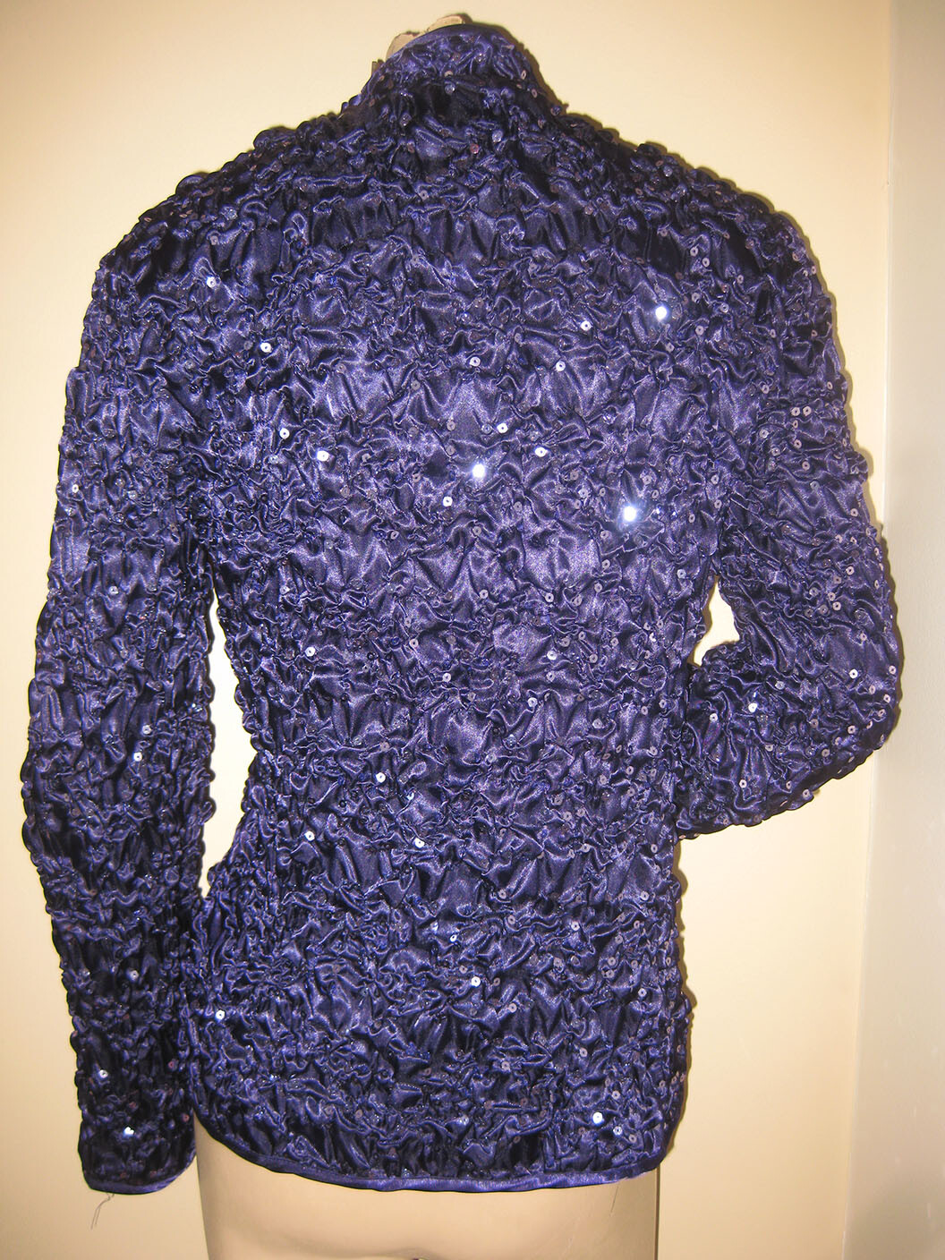 FABULOUS!! Vintage 80s Glam Scarlett Nite Purple Satin Sequin Zip-Up Jacket XS/S