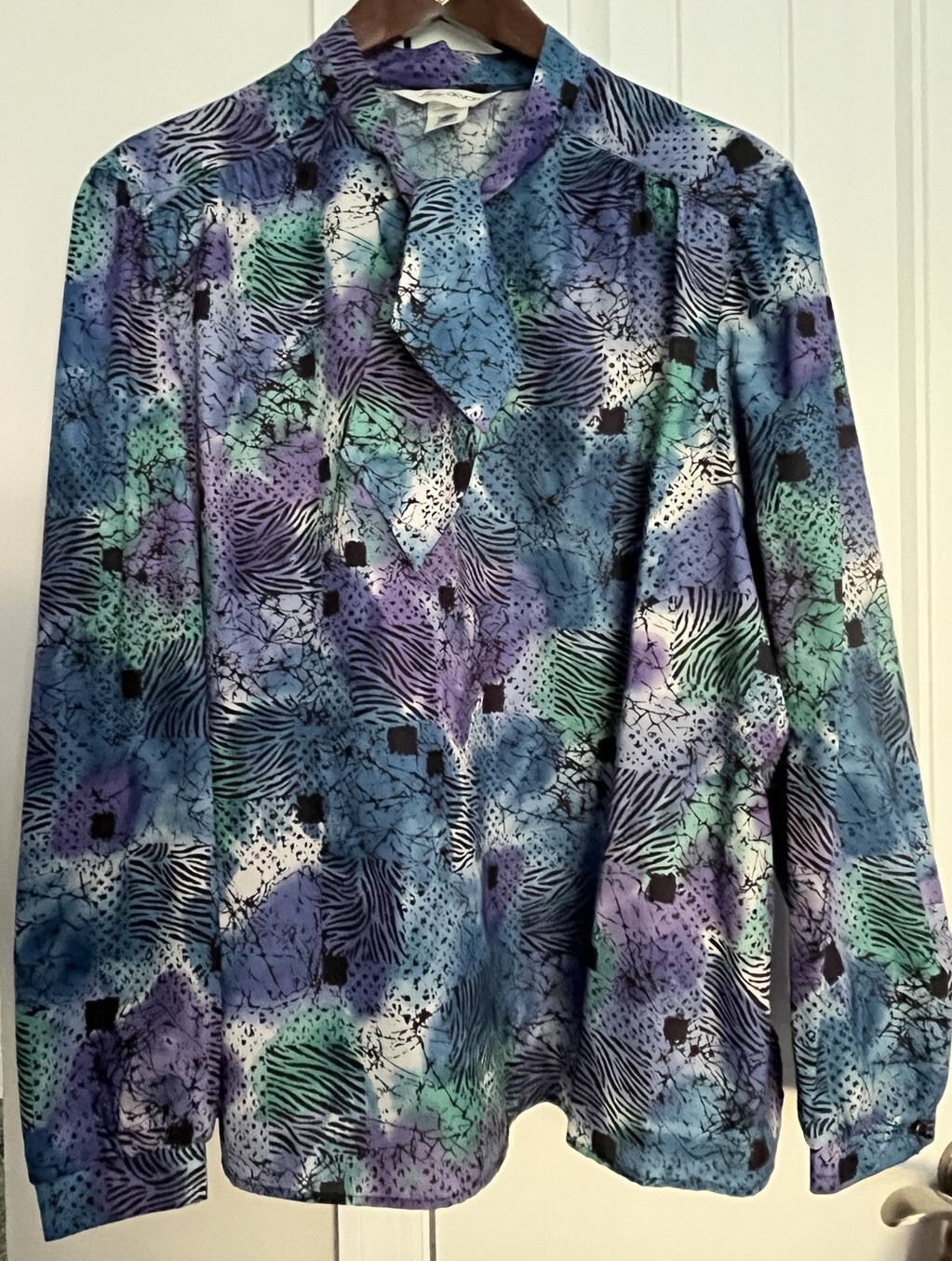 Vintage Made in USA Lady Devon 24W blouse top shirt Blue Purple Black 80s 90’s