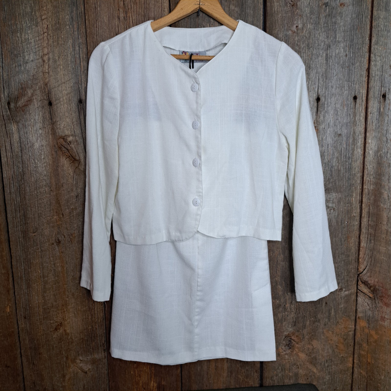 Lagenlook Coastal Grandmother Vtg 1990s White Linen 2 Piece Set Women’s Xs 0-2