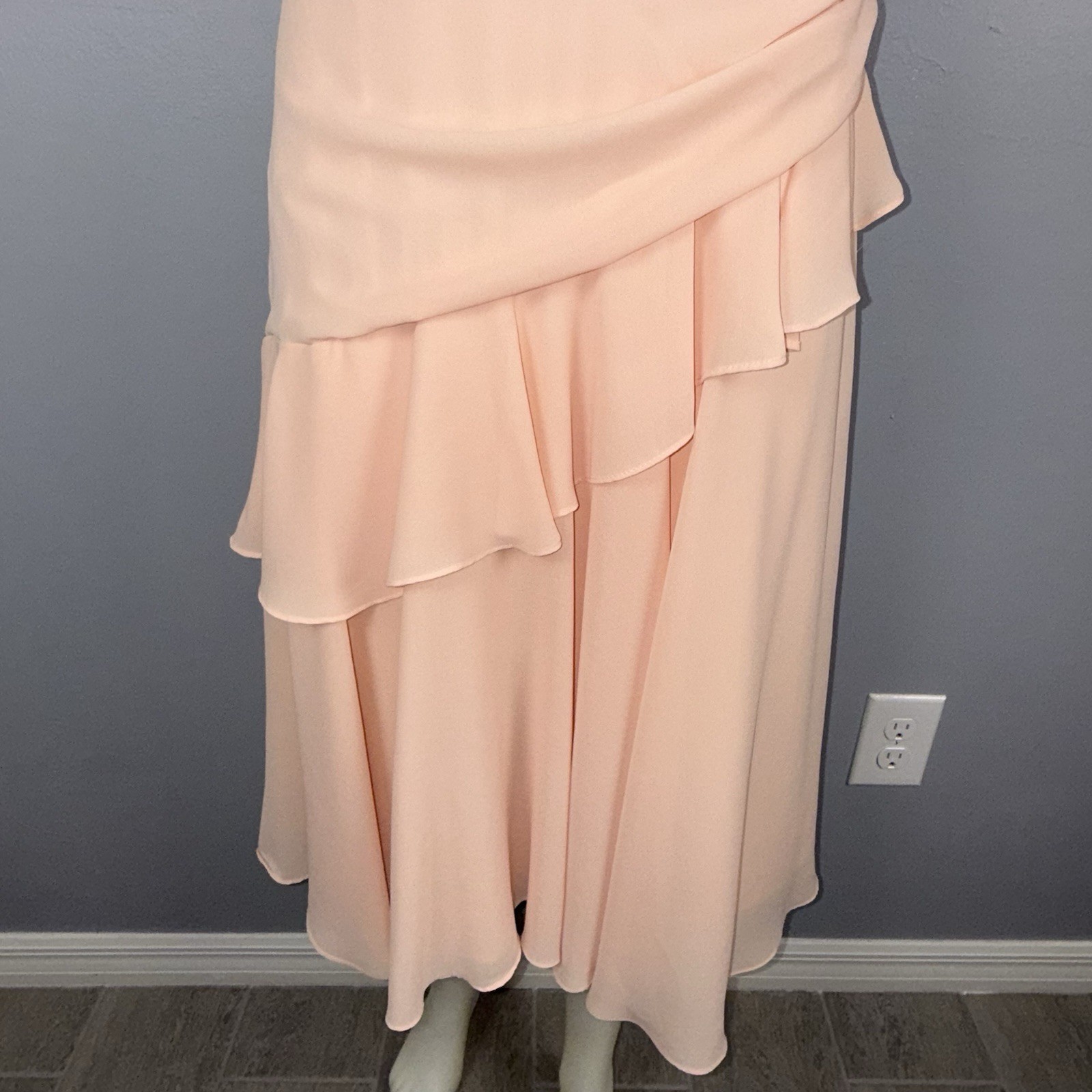 Vintage Mister Jay Peach Ruffle Sequin Midi Dress Size 12 Made in USA * READ
