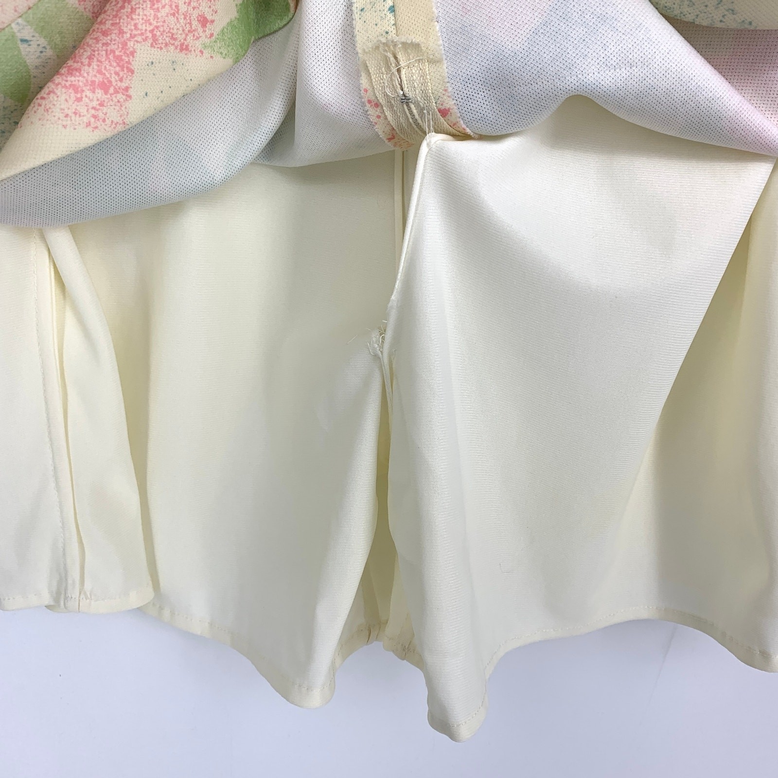 Vintage 70s Skort Womens Sz 27″ Pastel Leaf Print Cream Green Pink Blue