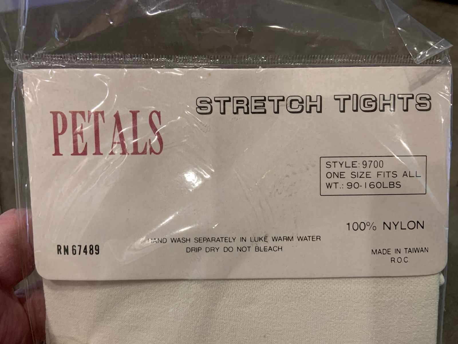 Vtg Petals Stretch Tights Adults One Size 90-160 Pounds White 80’s NEW NOS