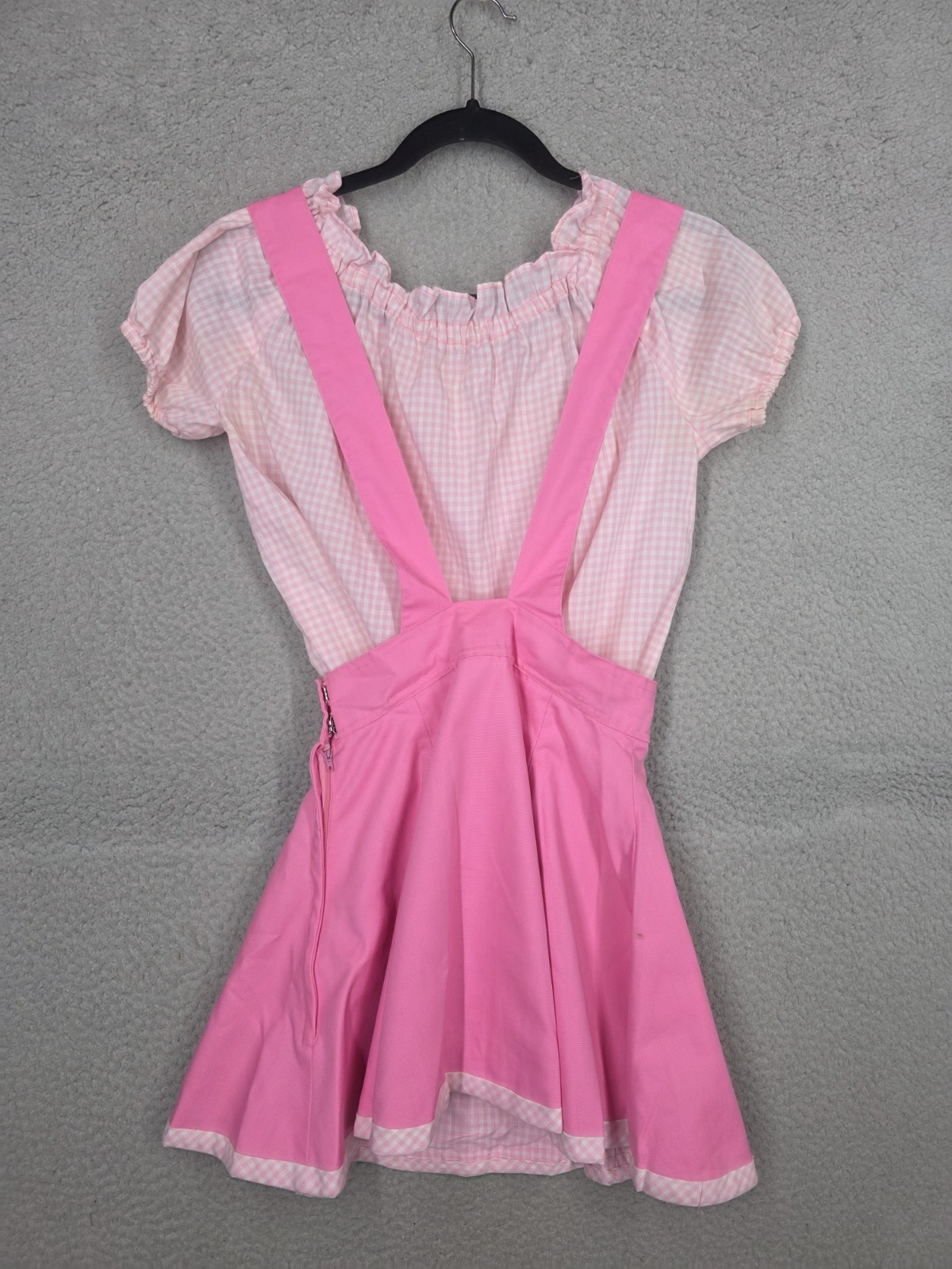 Vintage 70s Overall Dress Outfit Size 0 XS Pink Gingham Peasant Blouse Teens