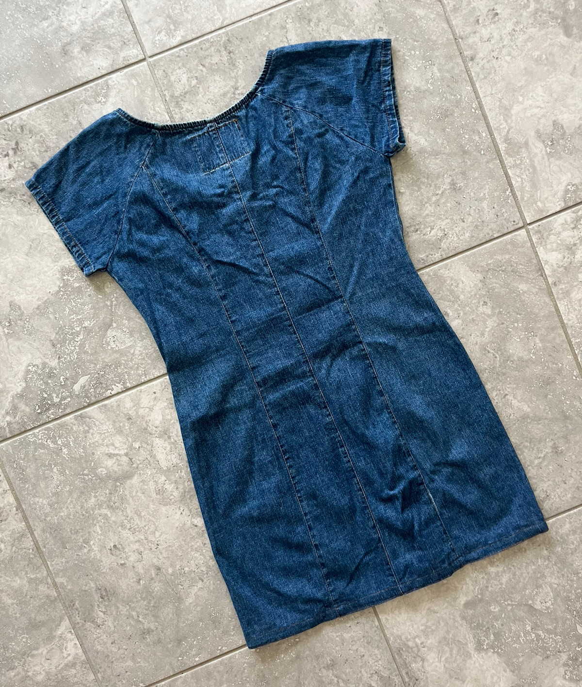 Outlaw Vtg Western Short Sleeve Blue Jean Button Denim Mini Dress Sz 11 M Y2K