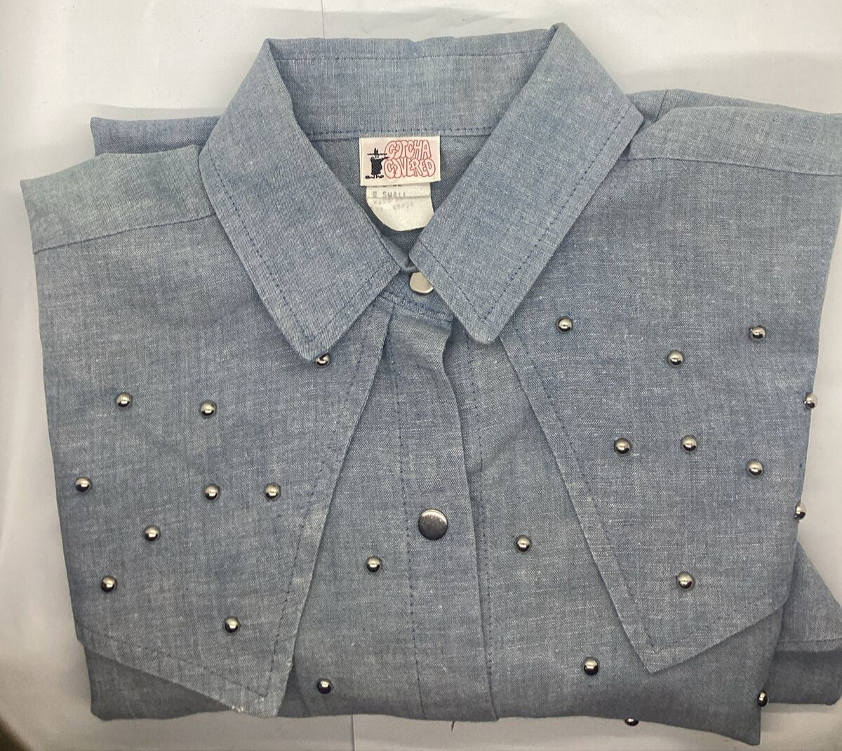 Gotcha Covered Womens Vintage Blue Denim Western Cowgirl Rodeo Shirt Size S Snap