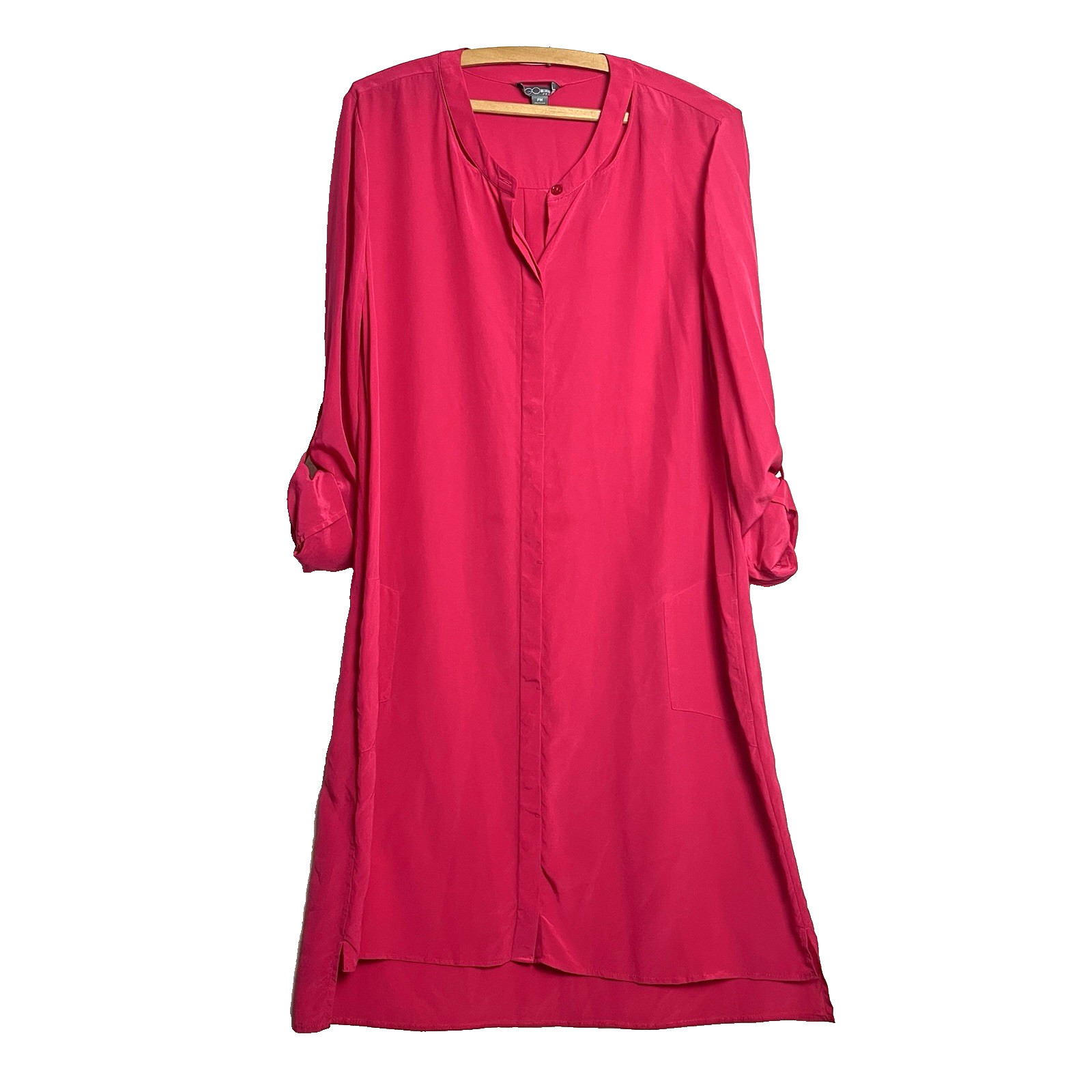 GO SILK 100% SILK FUSHIA Pink hidden BUTTON DOWN SHIRT DRESS Medium