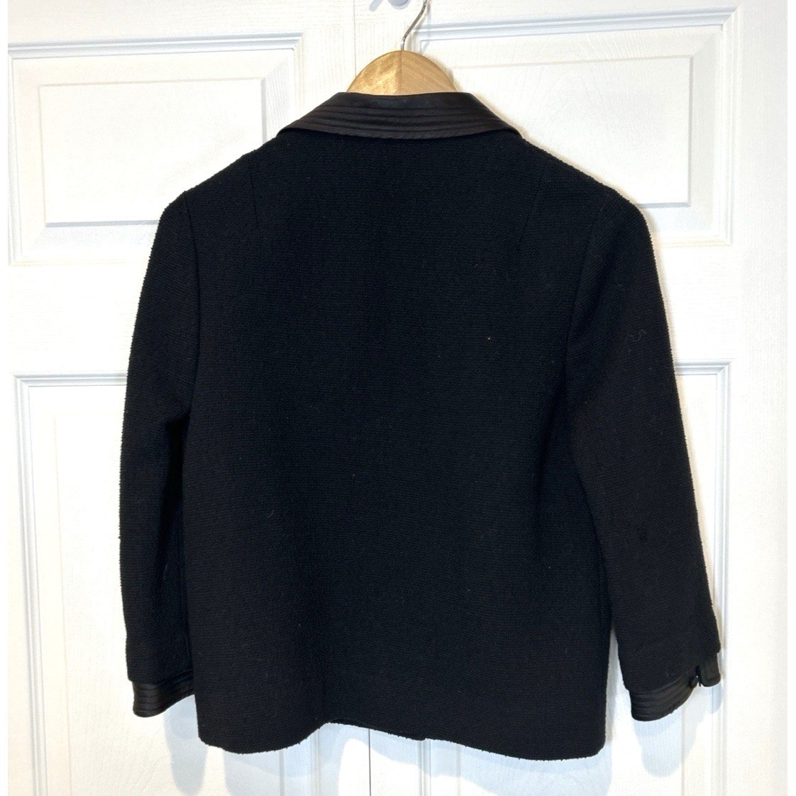 Butte Knit Wool Jacket Womens Medium Black Leather Trim Vintage Mid-Century 60s