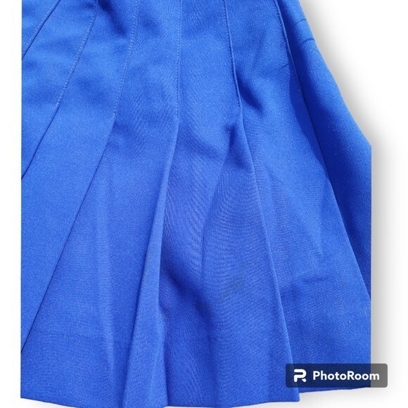 Vintage Pleated Mini Skirt Cheer Skirt Blue Side Button and Zipper Closure Retro