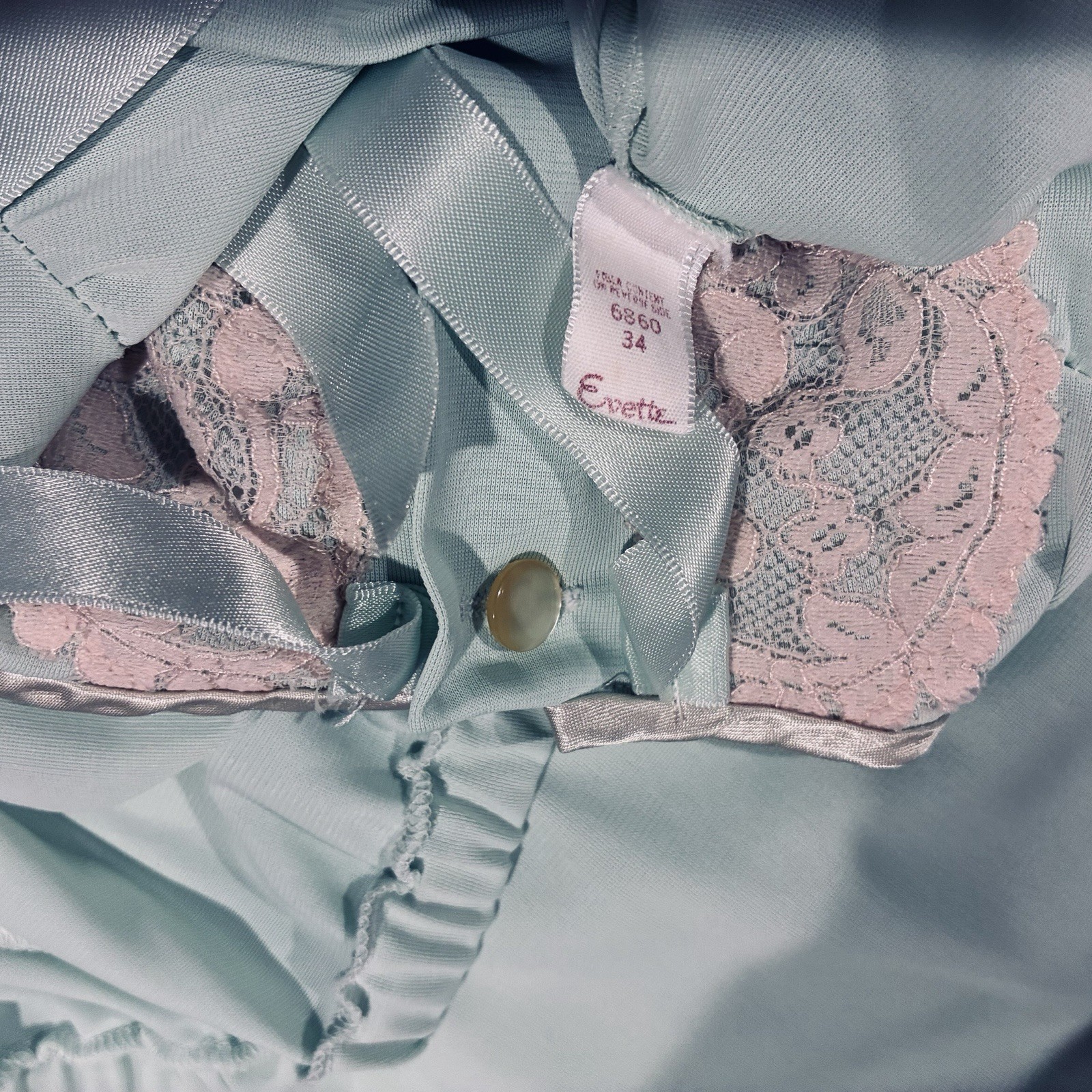 Vtg Mint Nylon Lace Top Lounge Pants Pajamas 34 S