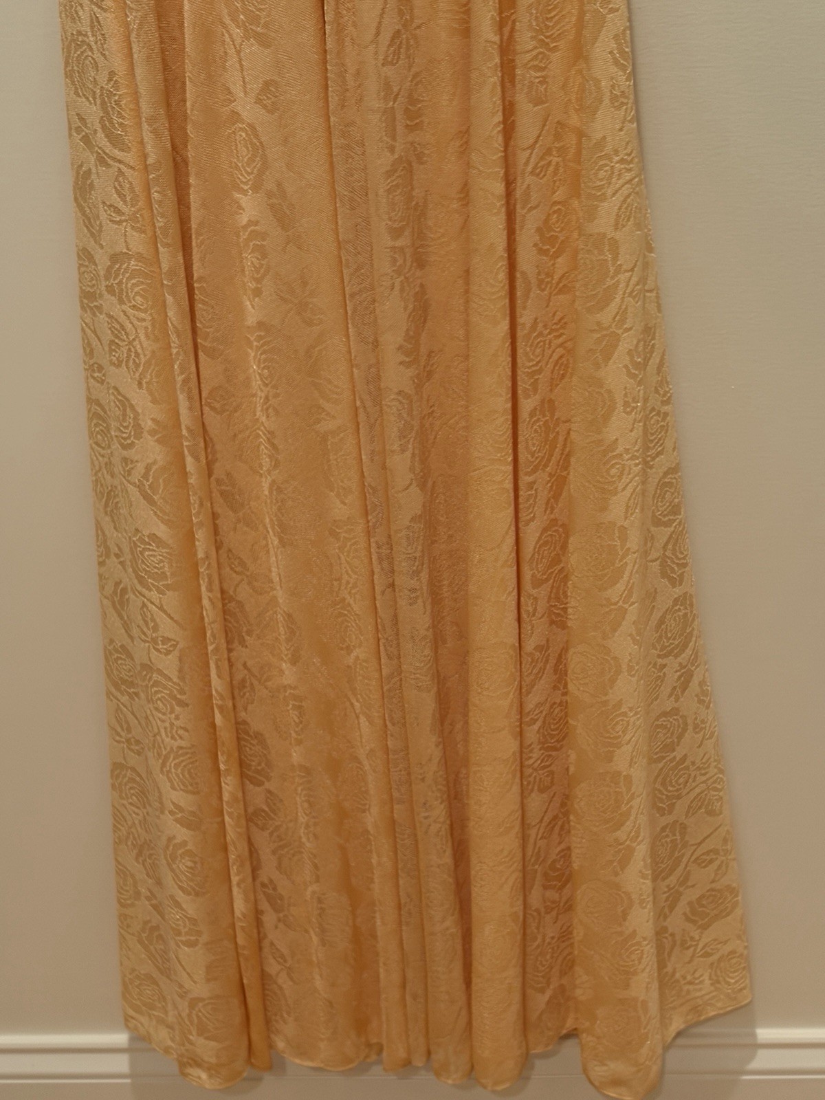 Vtg 70s-80’s Gold Rose Overlay Blouson Maxi Dress Floral Prairie Romantic