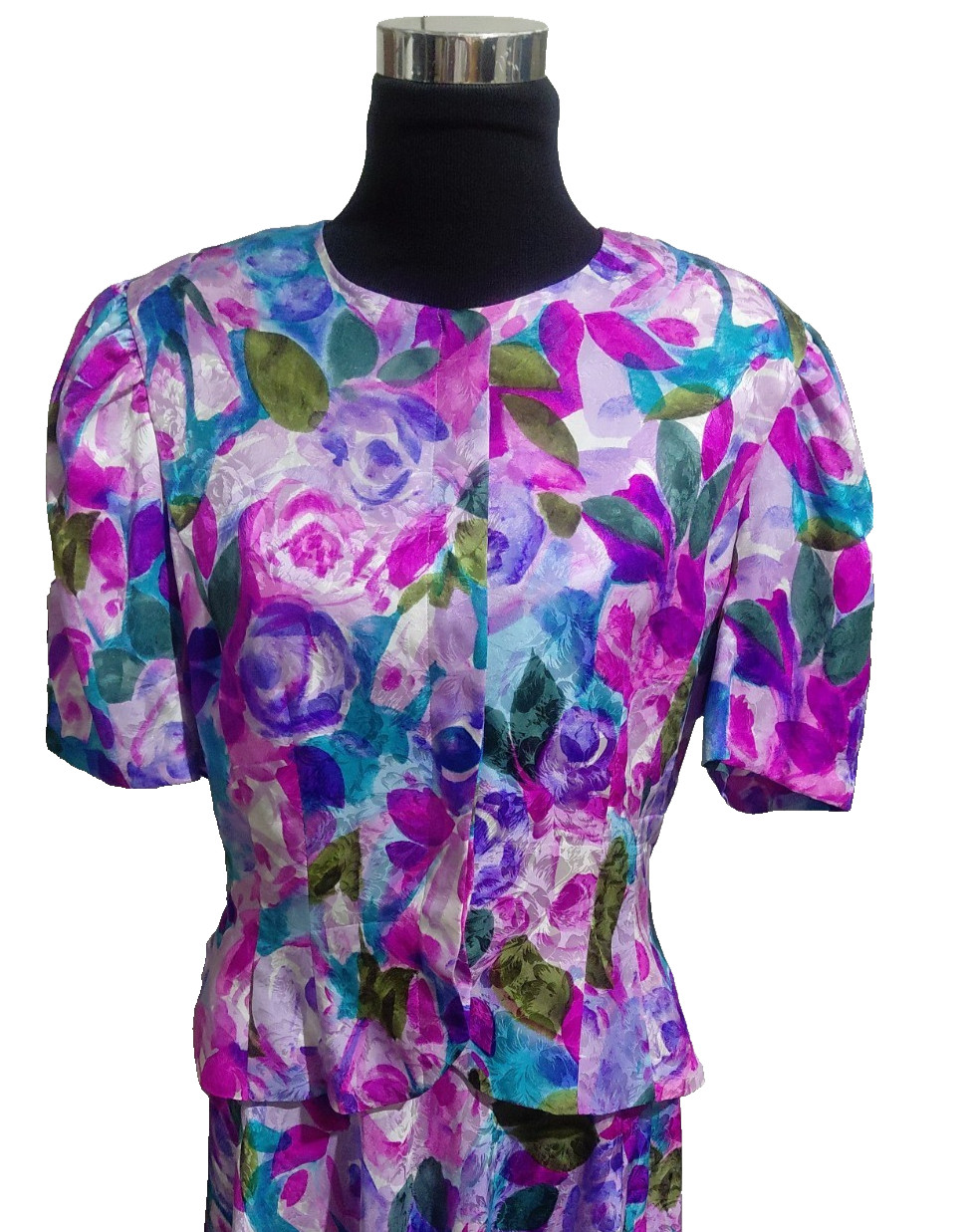 Adrianna Papell 2 PC 100% Silk Jacket & Long Skirt Pink Blue White Floral SZ 14