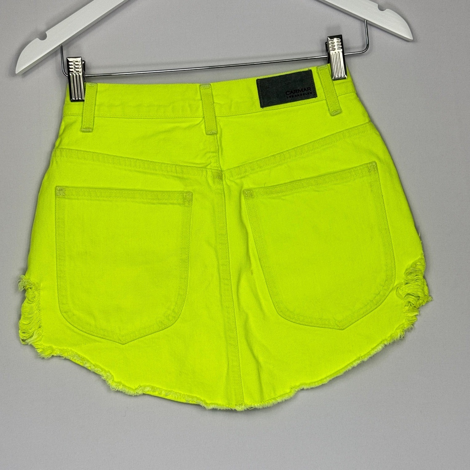 Carmar Los Angeles Neon Yellow Distressed Denim Mini Skirt Size 25 NWT