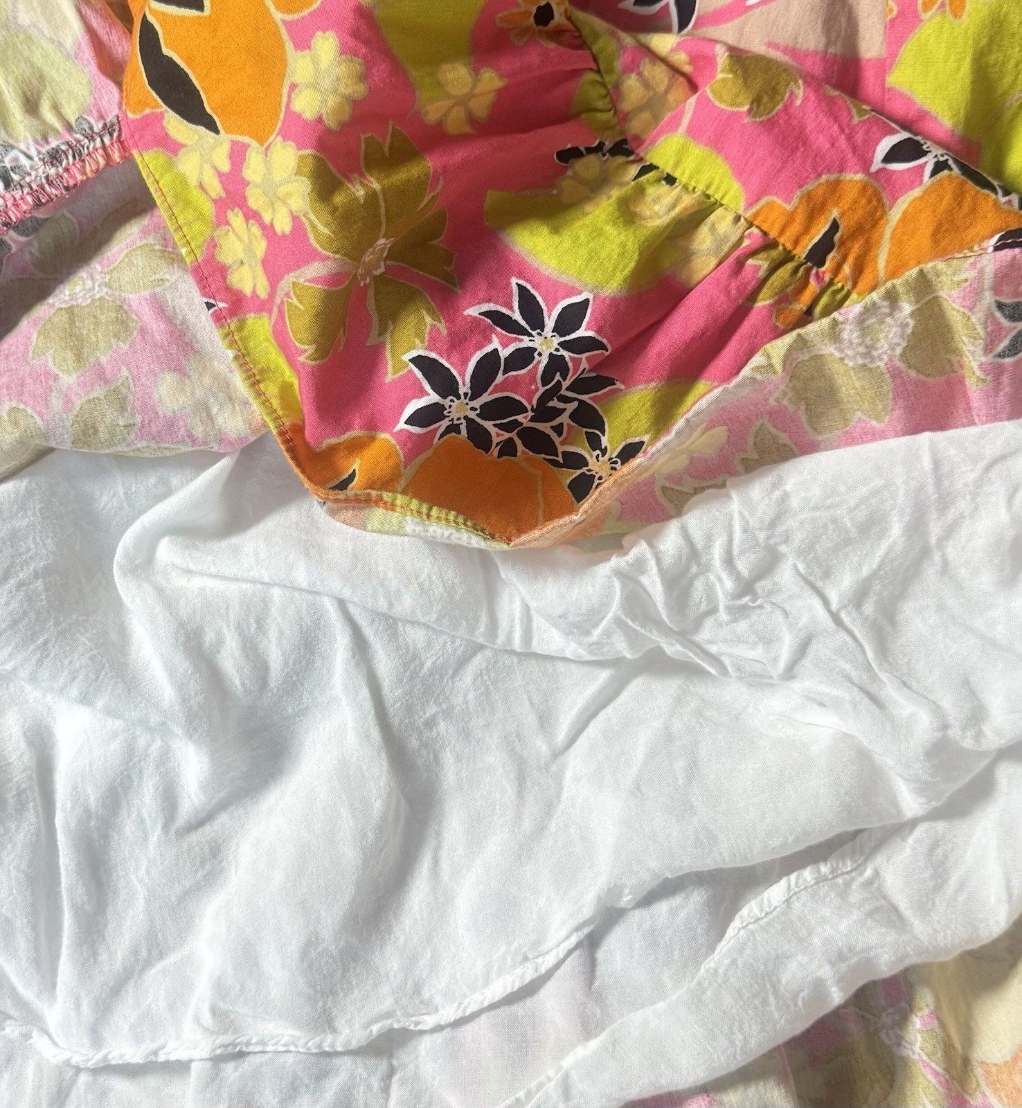 Vintage Neon Floral Cotton SZ M Dress Vneck Ruffles Surfer Girl Beach Boho Luau