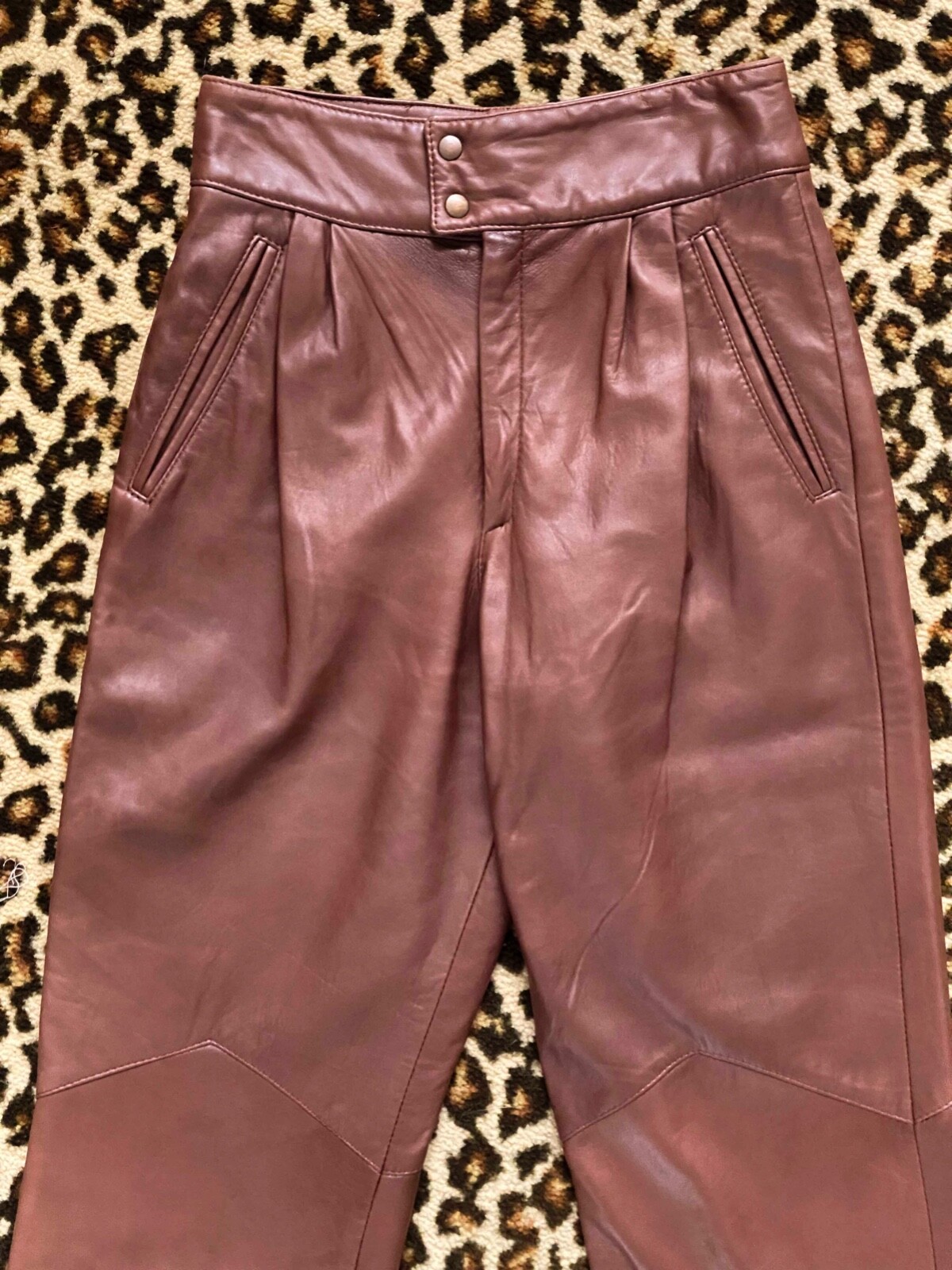 VTG 70s Women Brown Leather Pants XS LINED High Waist 26.5″ inseam 30″ Remy USA