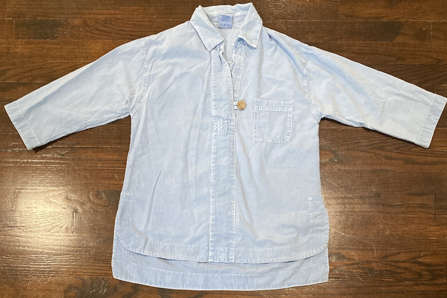 Vtg! Sea Breeze of California Denim Shirt Size S Textured PRESHRUNK Hi-Low Hem