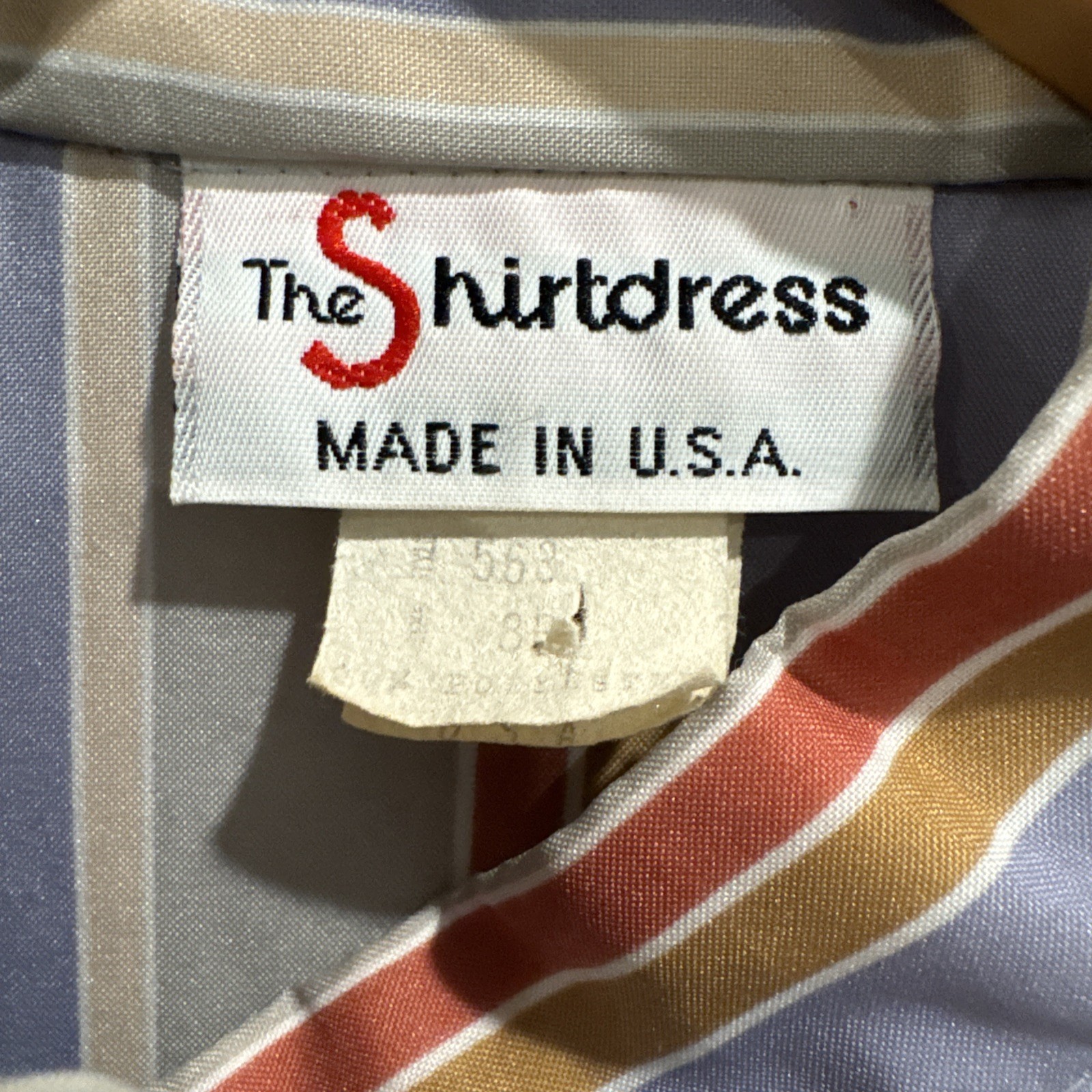 Vtg “The Shirtdress” made in The U.S.A M Gray, Blue and Orange Stripes Women