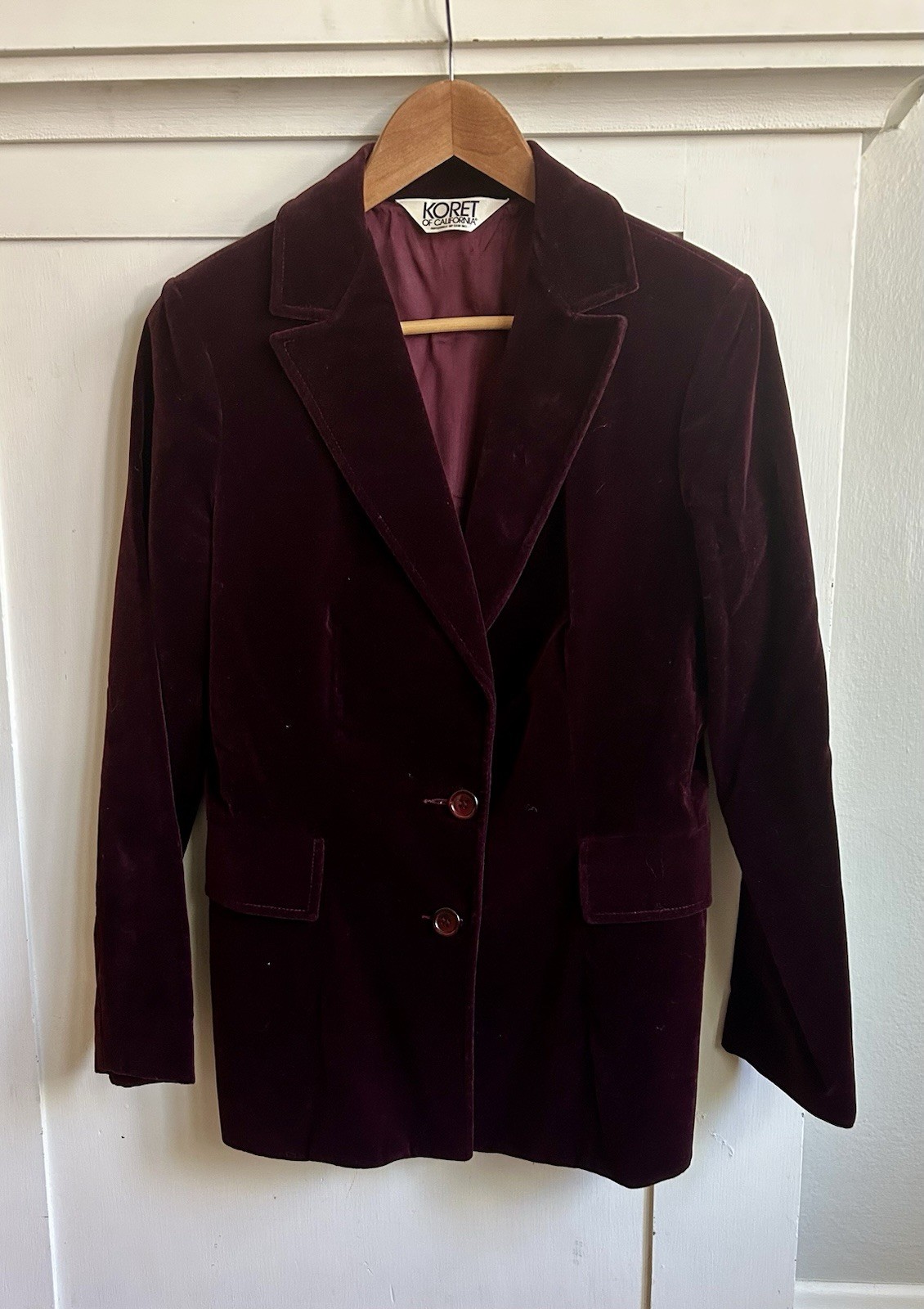 Vintage Koret Of California Burgundy Velvet Blazer Small 4/6 Union Made USA 70s