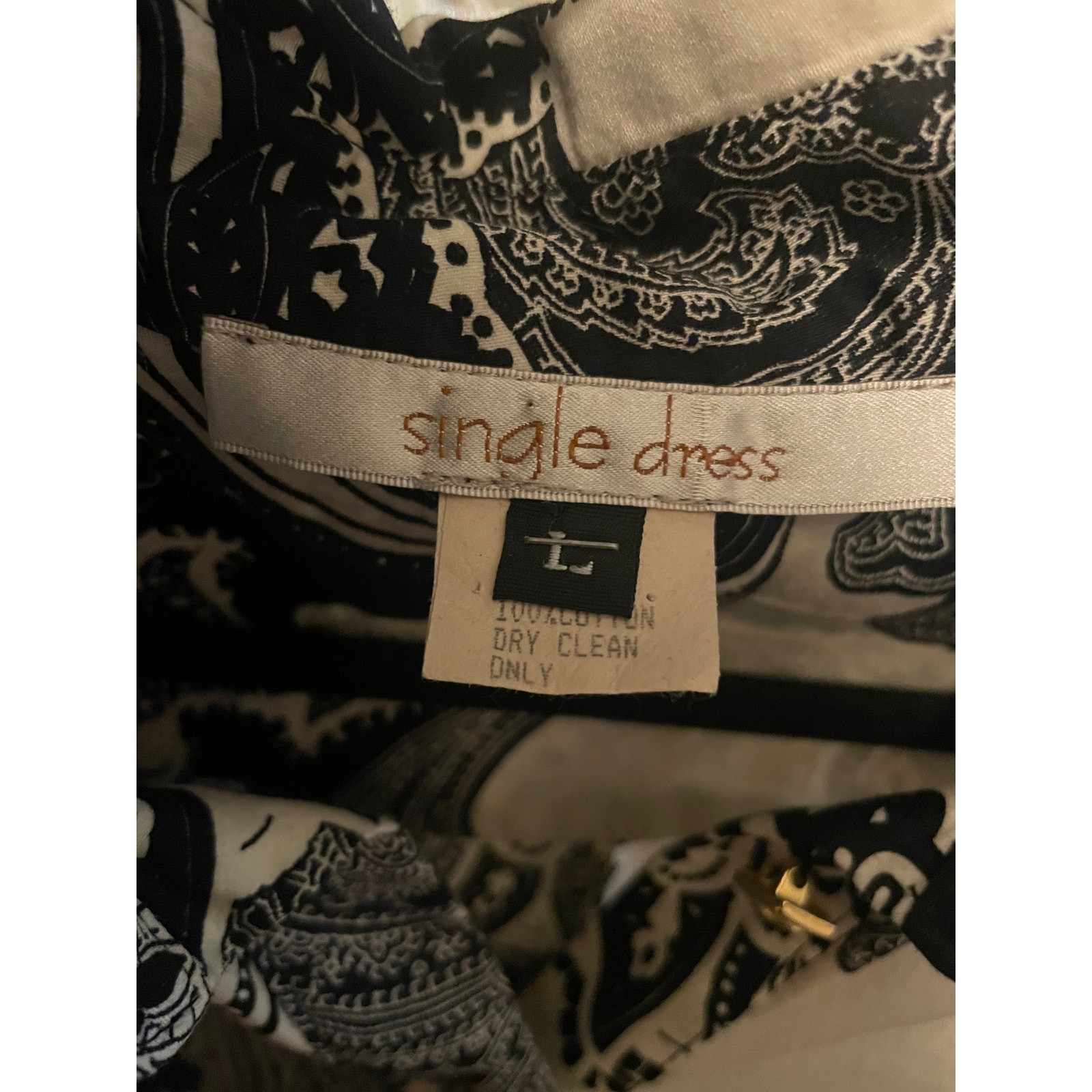 Single Dress Galina Sobolev Black White Paisley Dagger Collar Tunic Dress L