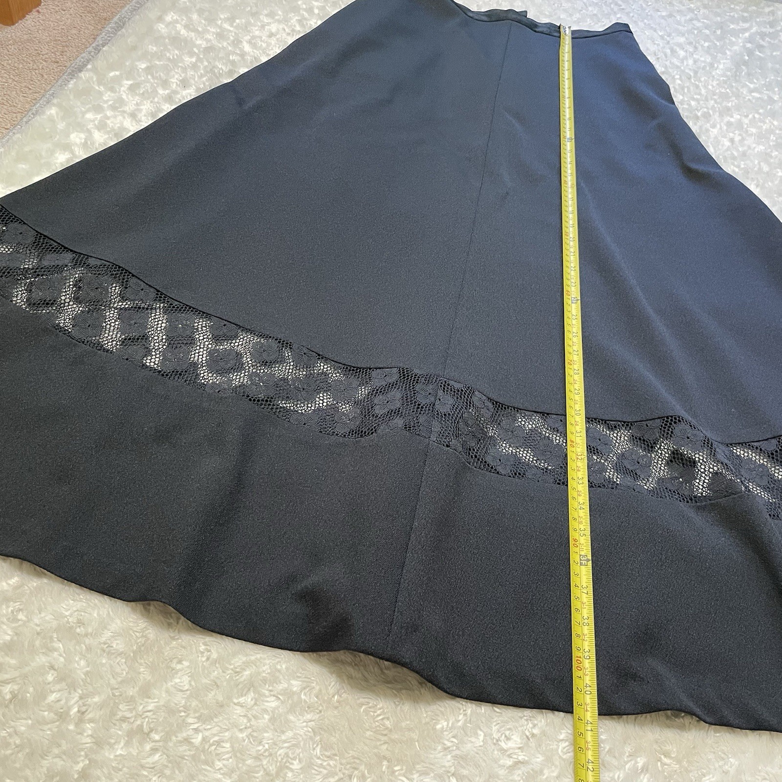 vintage 70s black midi skirt sheer lace witchy boho grunge goth M retro hippie