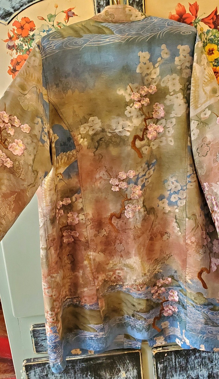 Vintage Citron Santa Monica Embroidered Silk Longer Jacket Wearable Art – Sz 1X