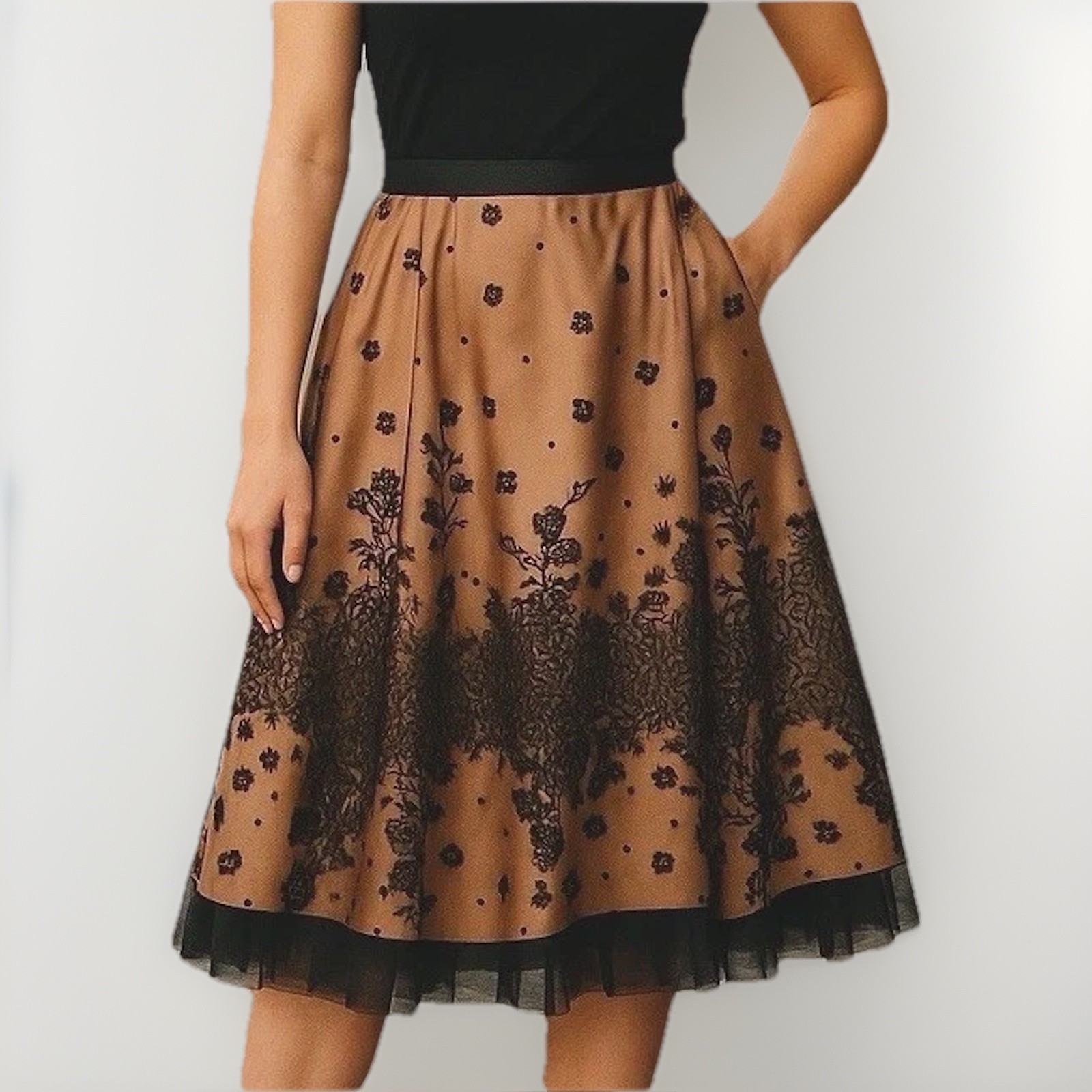 Adrianna Papell Black Gold Sequin Ruffle Skirt Women Size 12