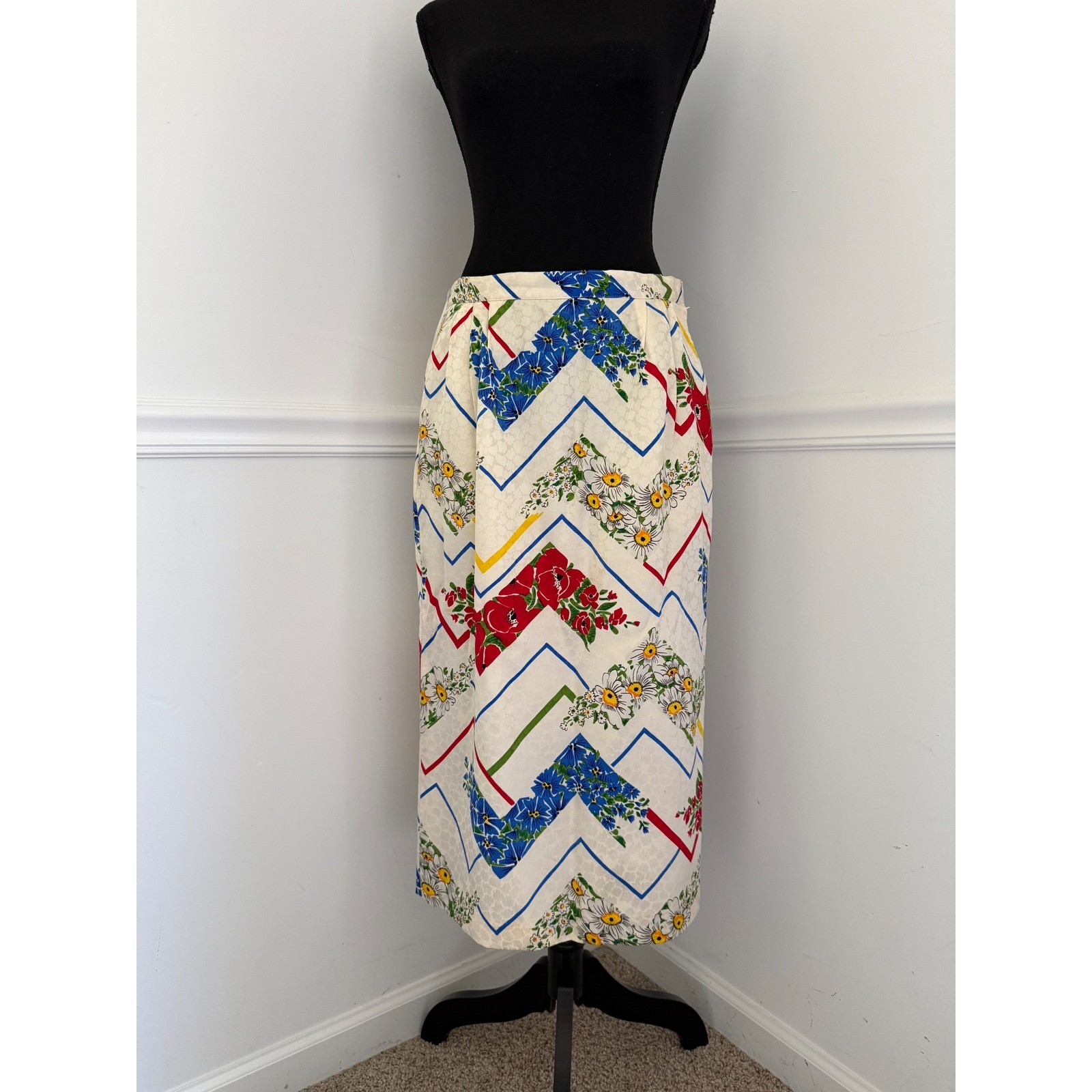 Vintage 3pc Silk Skirt Sweater Scarf Set Floral Whimsical 80s Grandmacore
