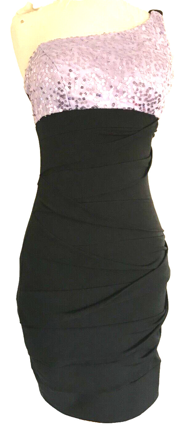 Y2K One Shoulder Stretch Sparkle Cocktail Dress Mini Short Ruby Rox S 90s Bodyco