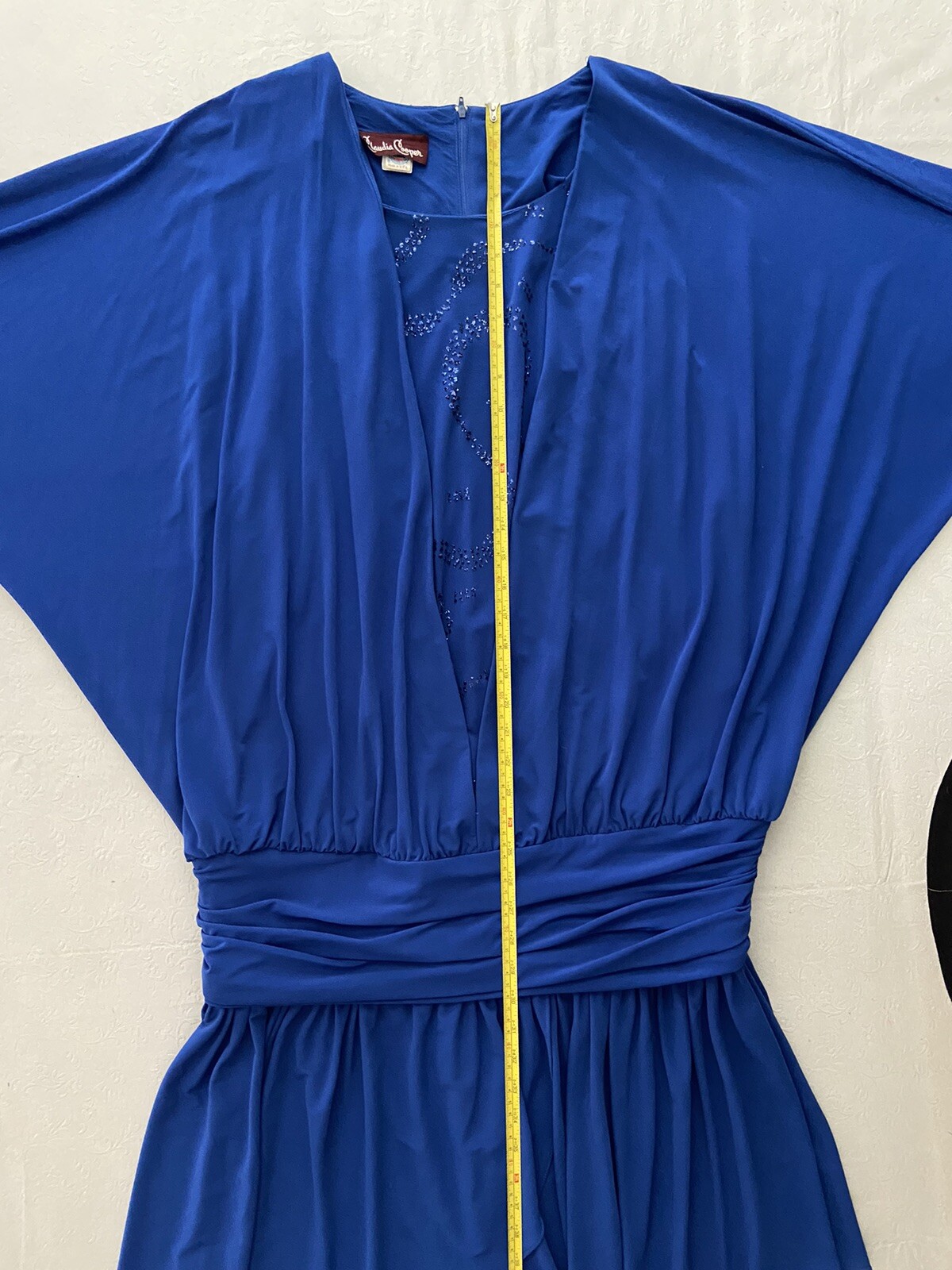 Vintage 1980s Claudia Cooper Royal Blue Dolman Batwing Drop Waist Dress Size 16