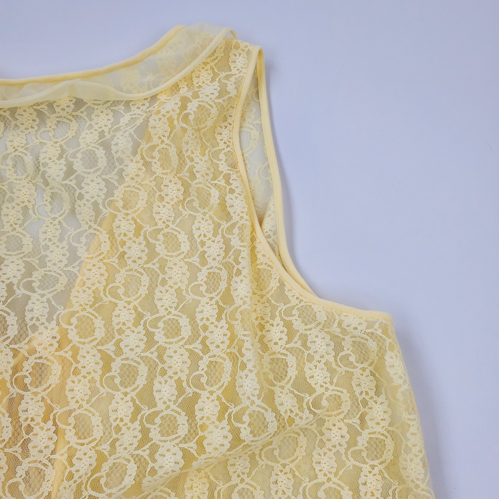VTG 50s 60s Sears Roebuck Co Yellow Lace Chiffon Vest Peignoir Sheer Lingerie M