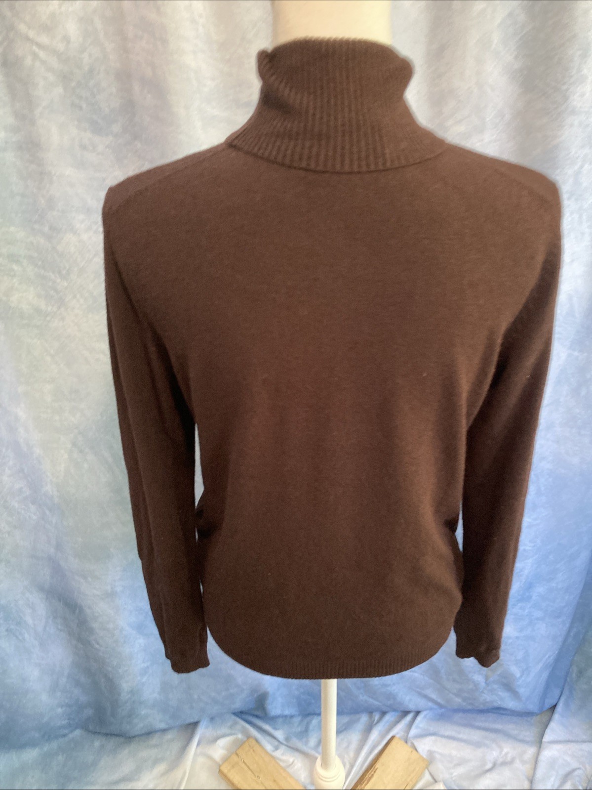 Vtg 90s Petite Sophisticate Brown Ribbed Turtleneck Sweater Large Rayon Blend