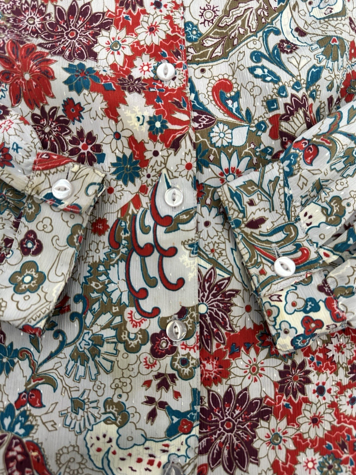 VTG Pykettes Womans Floral Paisley Blouse Boho Retro 70s Taiwan ROC 16 READ
