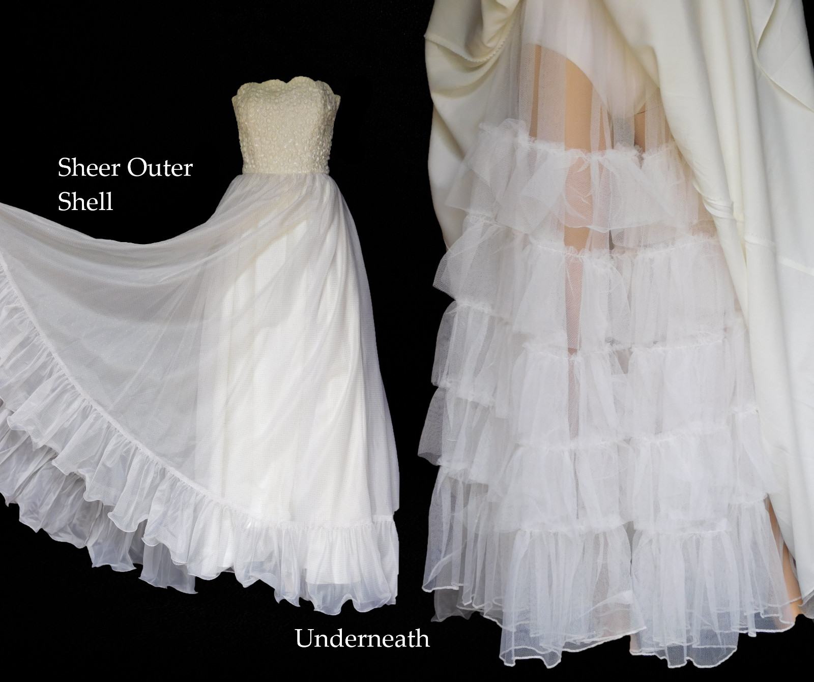 Mike Benet Formal Strapeless Ball Gown Party Dress Sheer Ivory Polka Dots 12