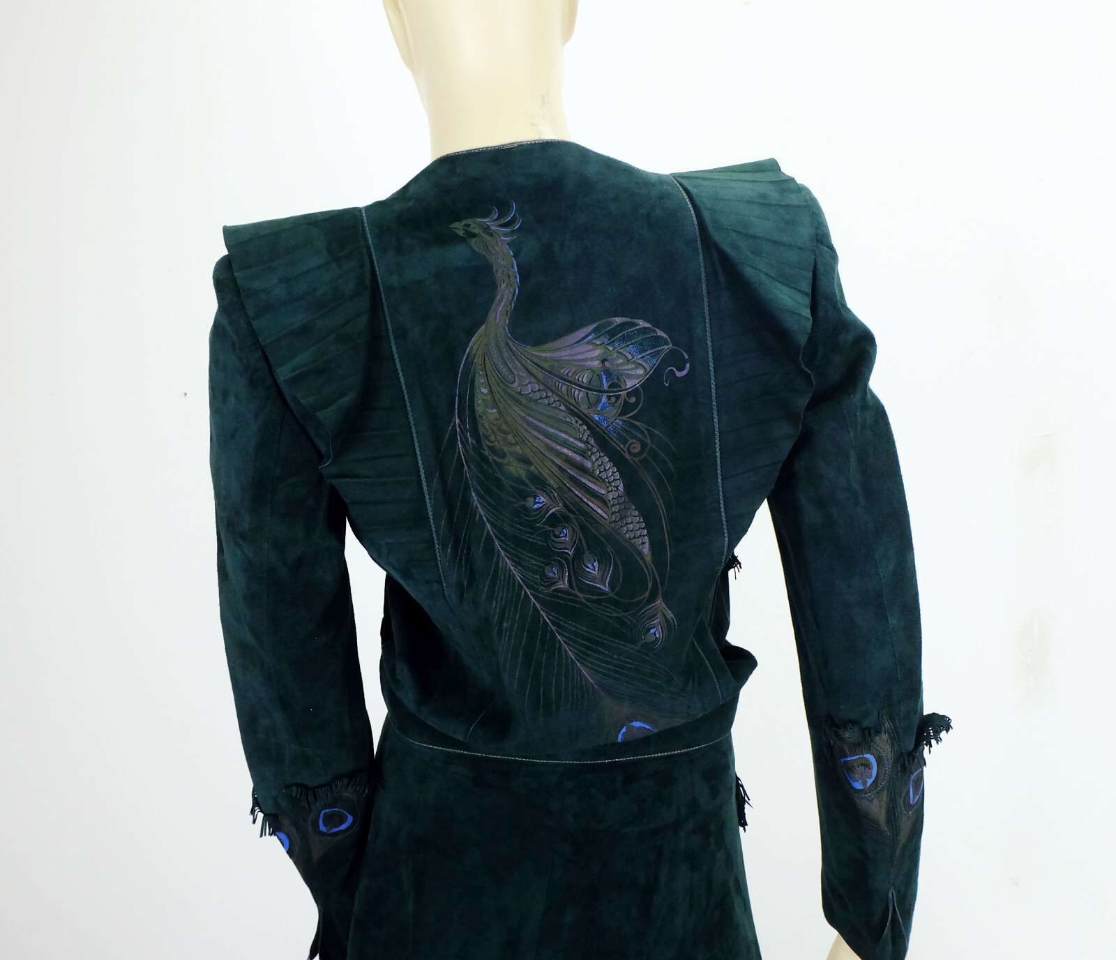 2pc DRESS costume roberto cavalli designer vintage 70s 80s suede green 36