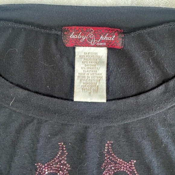 Baby Phat graphic rhinestone babydoll 3/4 rouge sleeve top y2k vintage mcbling