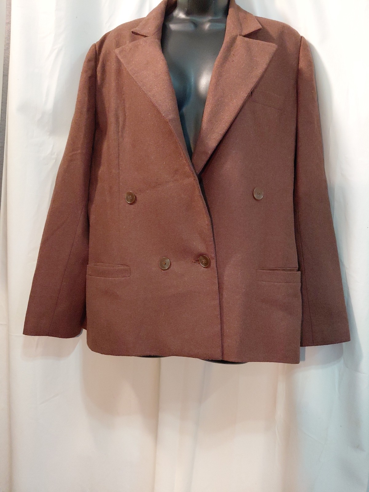 Vintage E.H. Woods Women’s Brown Wool Blend Cropped Double Breasted Blazer 12