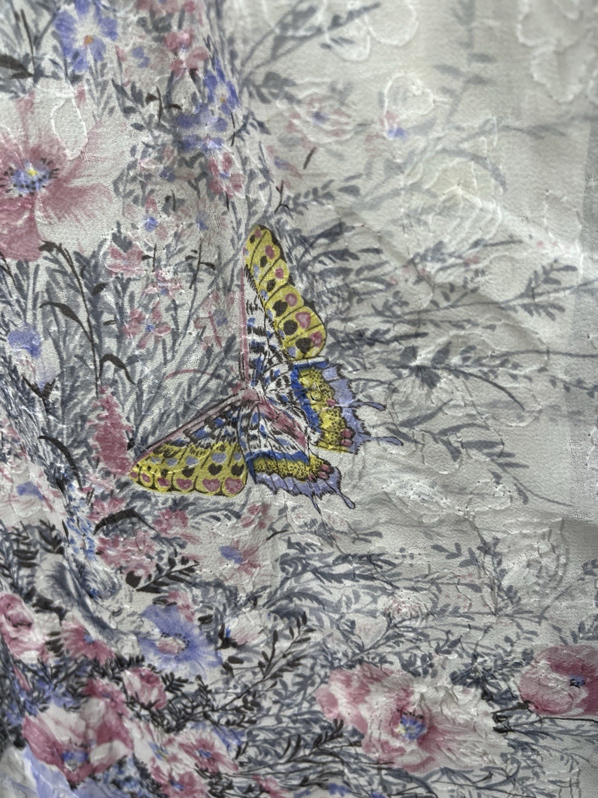 Vtg Femina Nutmeg Floral Butterfly Embroidered Dress Rose Print Cottagecore S/M
