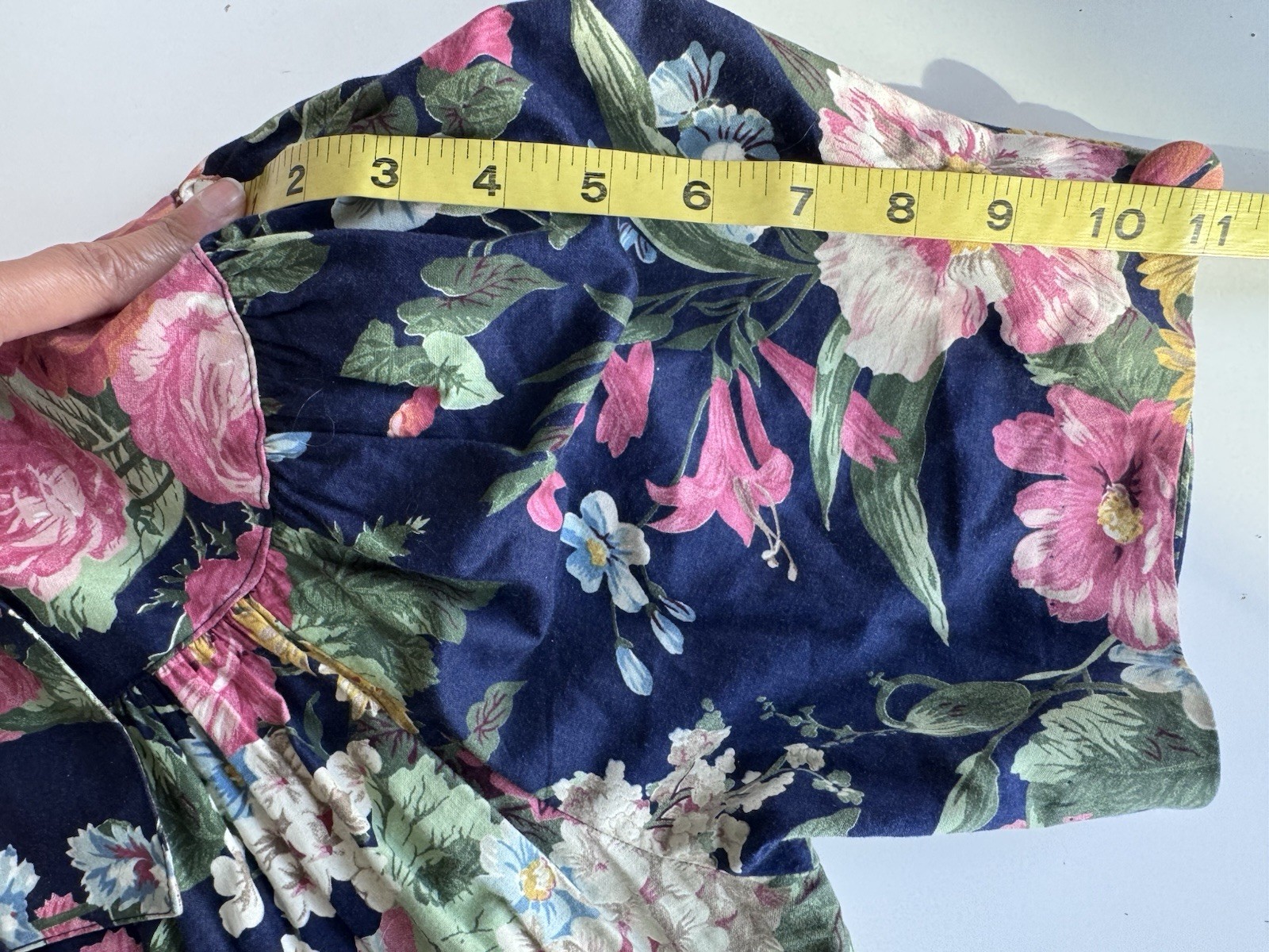 vintage 80s ED Michaels cottage blue pink floral print western floral dress