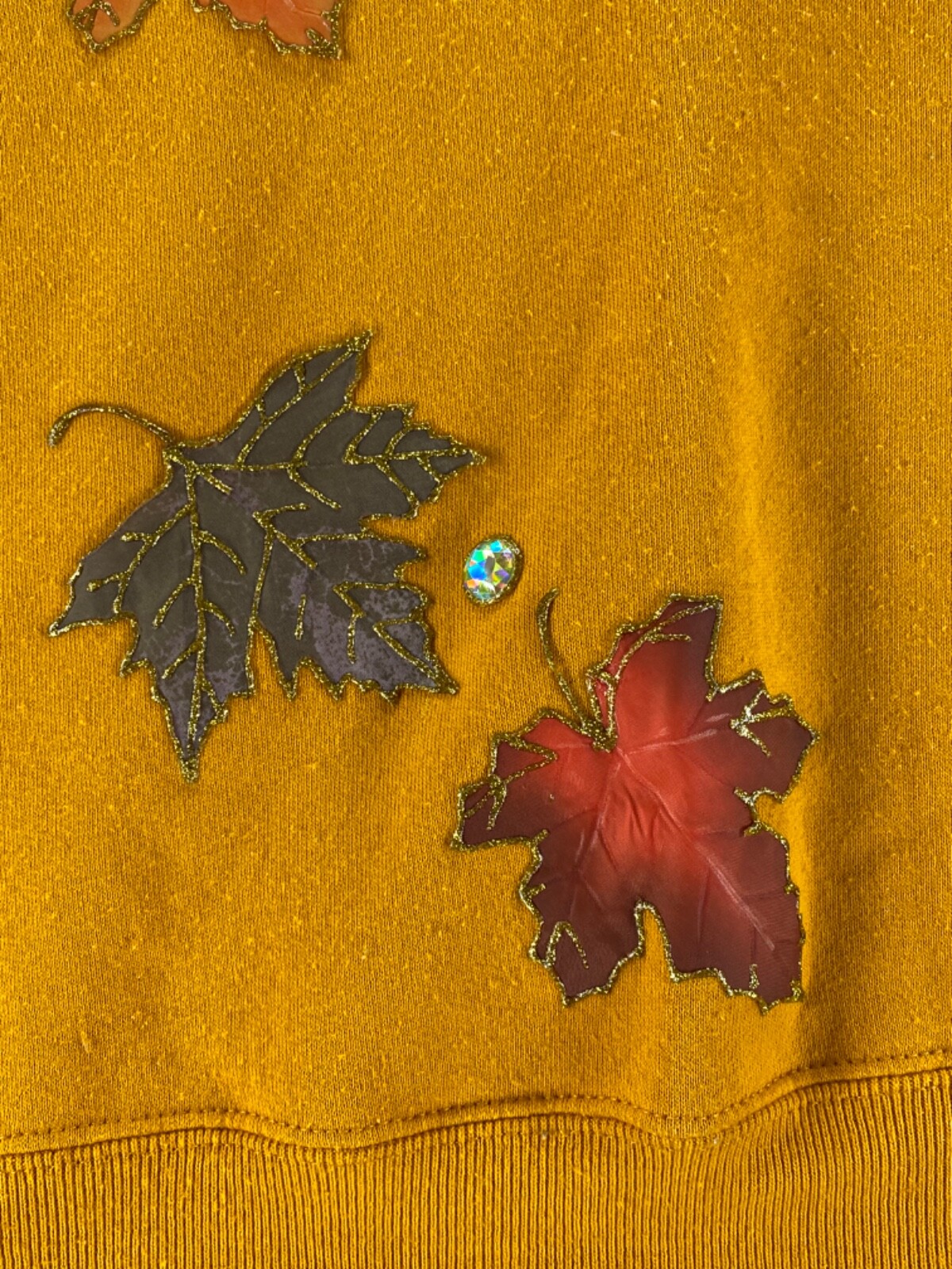 Vintage Women’s Decorative Fall Sweatshirt Leafs 18W Yellow Festive Pullover