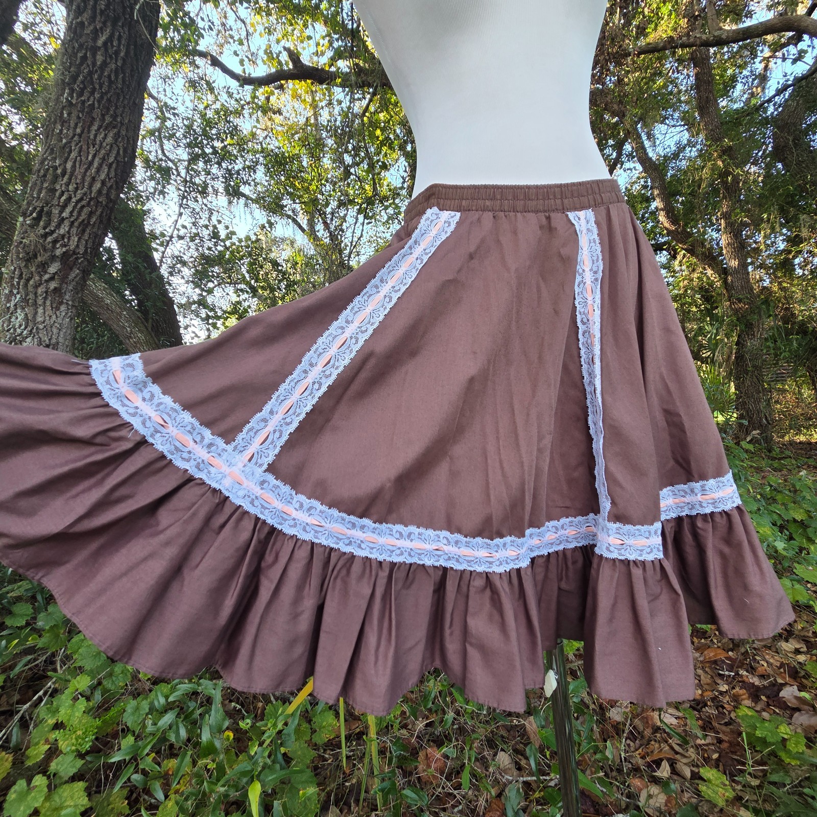 Vintage Malco Modes Square Dance Petticoat Skirt Brown Lace Rockabilly Medium
