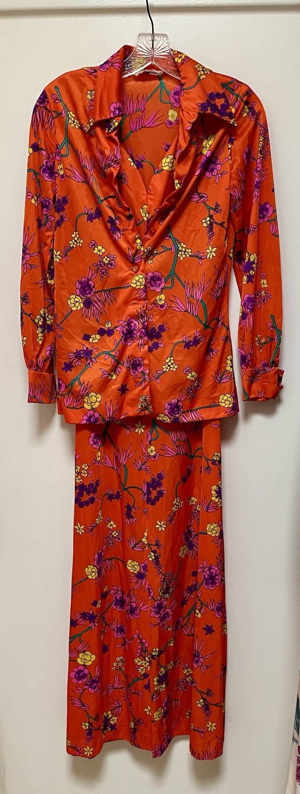 Vintage The Kollection 2 Pc Dress & Jacket Poly 1960-1970’s SZ Small Orange
