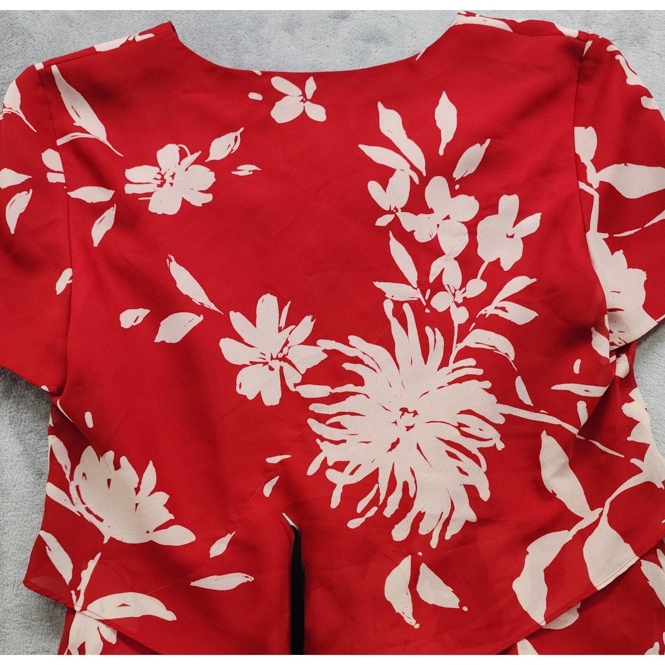 Vintage Donna Ricco Dress Womens 12 Red White Floral Short Sleeve Layered Midi