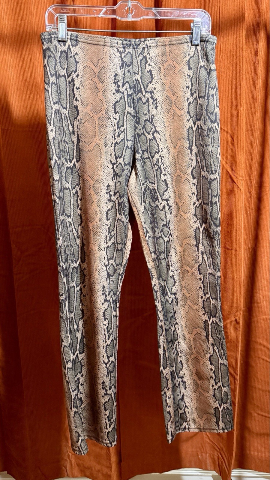 Vintage Y2K Snakeskin Print Flare Pants Womens M Stretch 100% Polyester