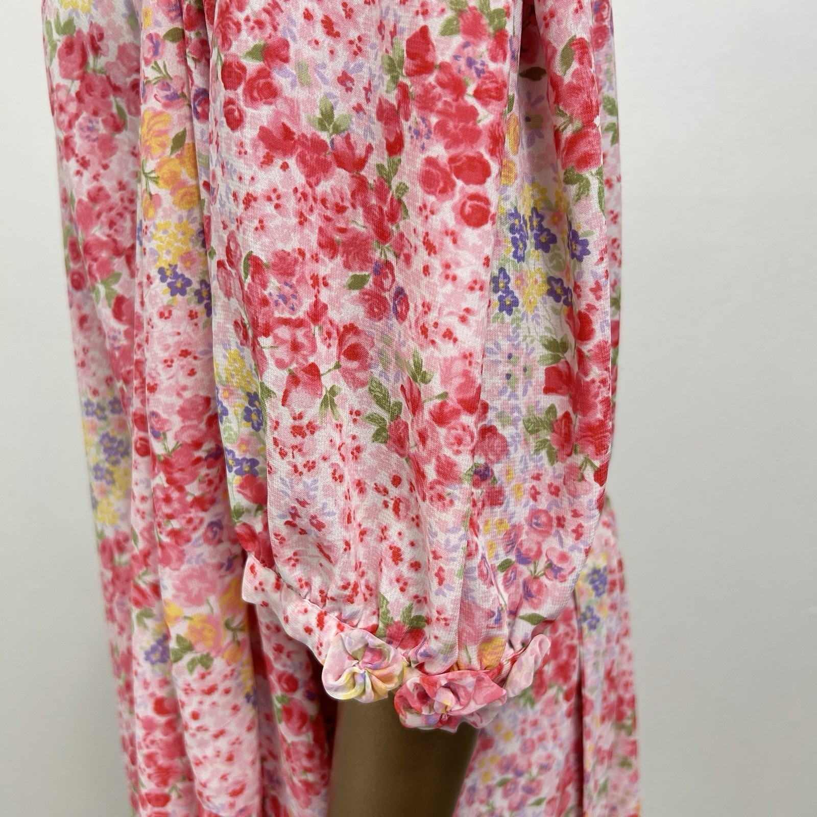 VINTAGE Oscar de la Renta Pink Label Pink Dainty Floral Robe & Slip Dress Sz L